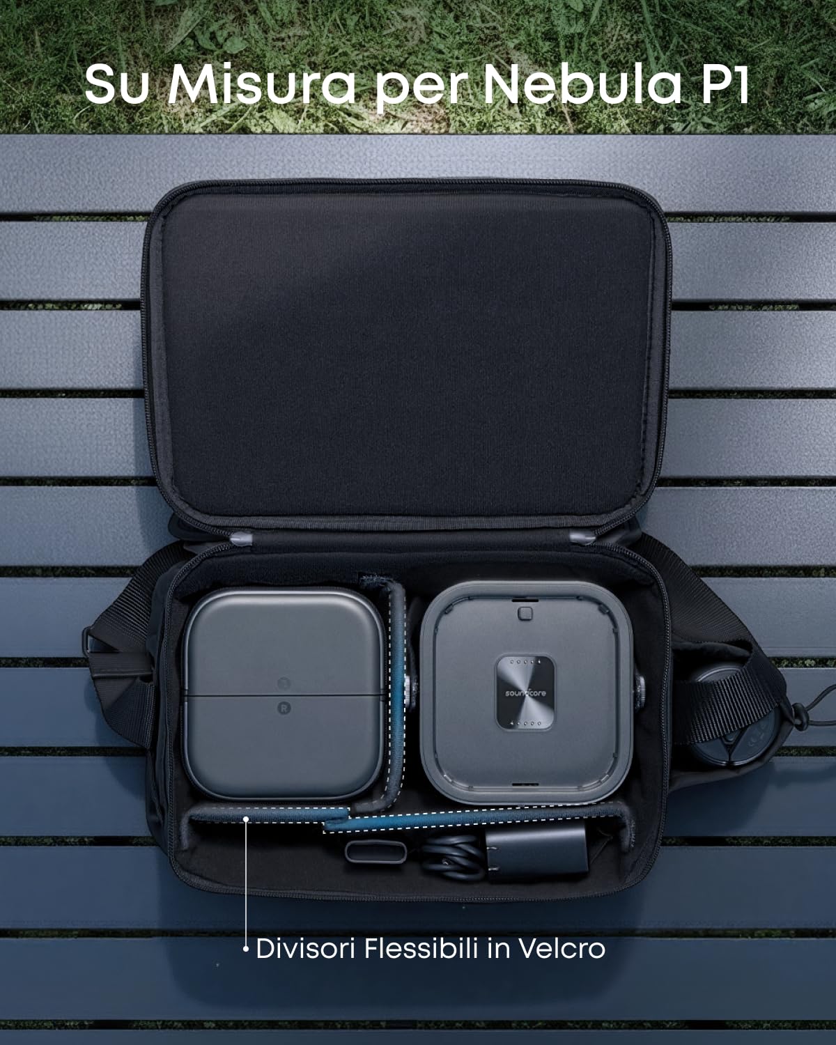 Soundcore Nebula Borsa da trasporto portatile per proiettore P1, custodia da viaggio compatta e leggera con spazio regolabile, tracolla e resistente tessuto in poliestere impermeabile