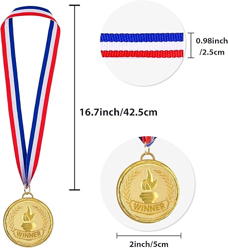 Miniatura 2 de Caydo 24 premios de oro con cinta para el cuello para adultos y niños para competiciones, deportes, fiestas, 2 pulgadas