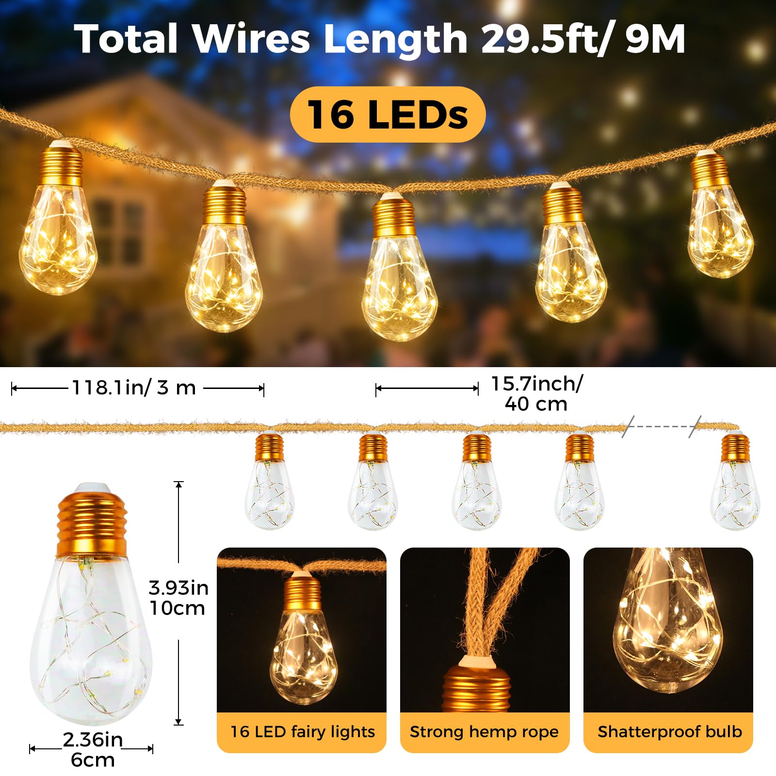 btfarm 2 Stück LED Lichterkette Außen mit Fernbedienung, 9M Vintage Lichterkette Strom Outdoor mit 16 Glühbirnen 8 Modi Timer Lichterketten Aussen für Balkon Garten Party Zimmer Innen Deko (Warmweiß)