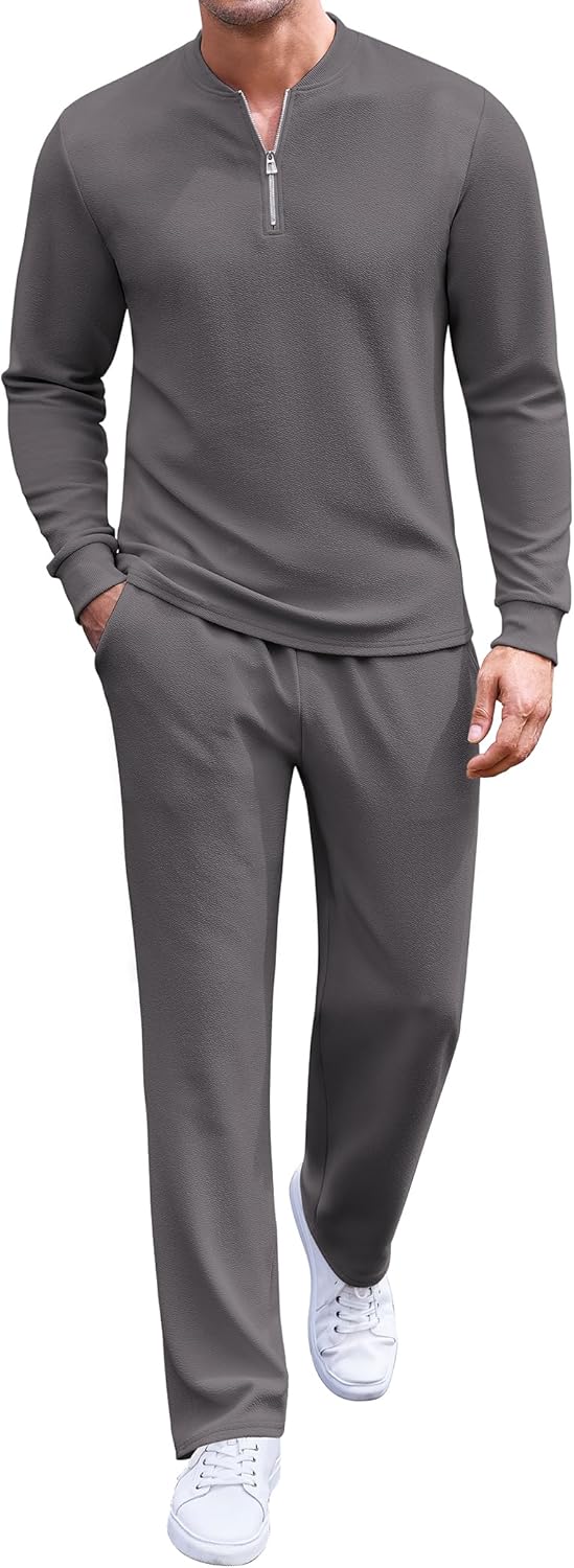 COOFANDY Men's 2 Piece Tracksuit Set Polo Athletic Sweatsuit Quarter Zip Jogging Long Sleeve Casual Sports Outfits