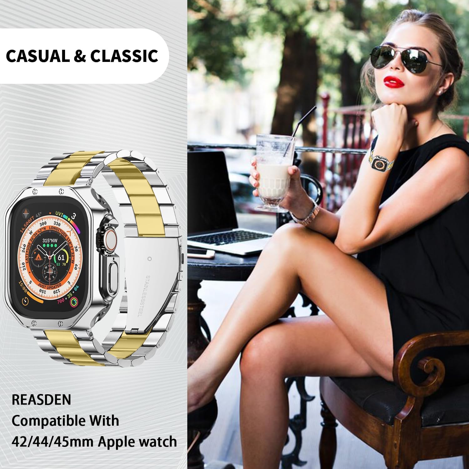 Compatible With Apple Watch Band and Case Iwatch Ultra Series 11 10 9 8 7 6 5 4 3 2 1 SE 42mm 46mm 49mm 45mm 44mm 41mm 40mm 38mm Men Women Classic Executive Classy Stainless Steel Metal Business - Image 5