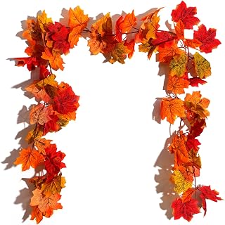 Fall Maple Leaf Garland Decorations for Home - Autumn Vine Decor for Thanksgiving, Weddings, Fireplace, and Christmas (Mixed Color)