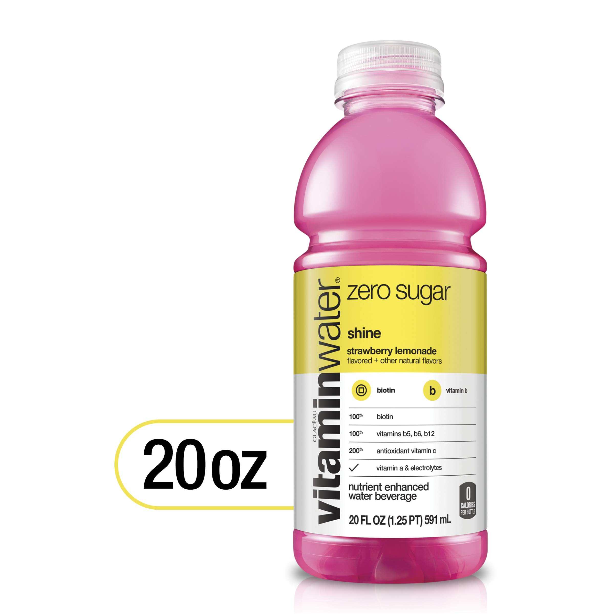 vitaminwater zero shine, electrolyte enhanced water w/vitamins, strawberry lemonade drink, 20 fl oz (Pack of 6)