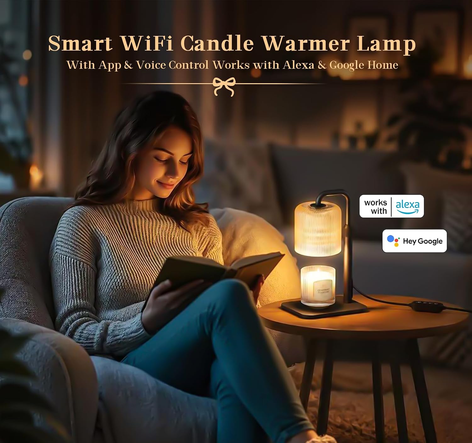 Smart WiFi Candle Warmer Lamp，App & Voice Control. | Compatible with Alexa & Google Home，Flameless Wax Melter with Timer, Bulb x2, for Jar Candles, 1%-100% Dimmable
