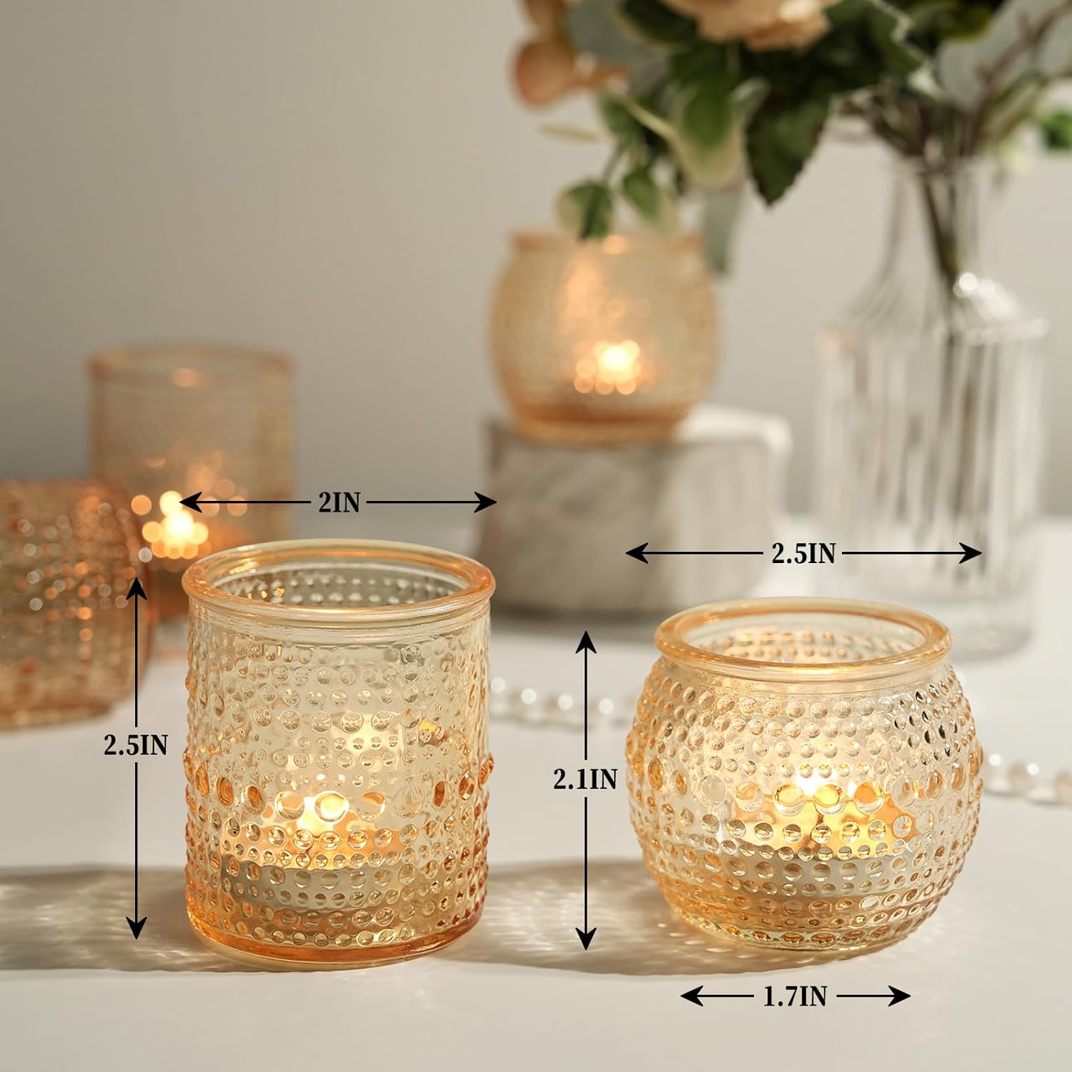 36 Packs Votive Candle Holders for Valentine's Day, 2x2.5inchs Gold Tea Light Candle Holders Glass, Votives Candle Holders for Wedding, Centerpiece Tea Party Decorations (Gold)