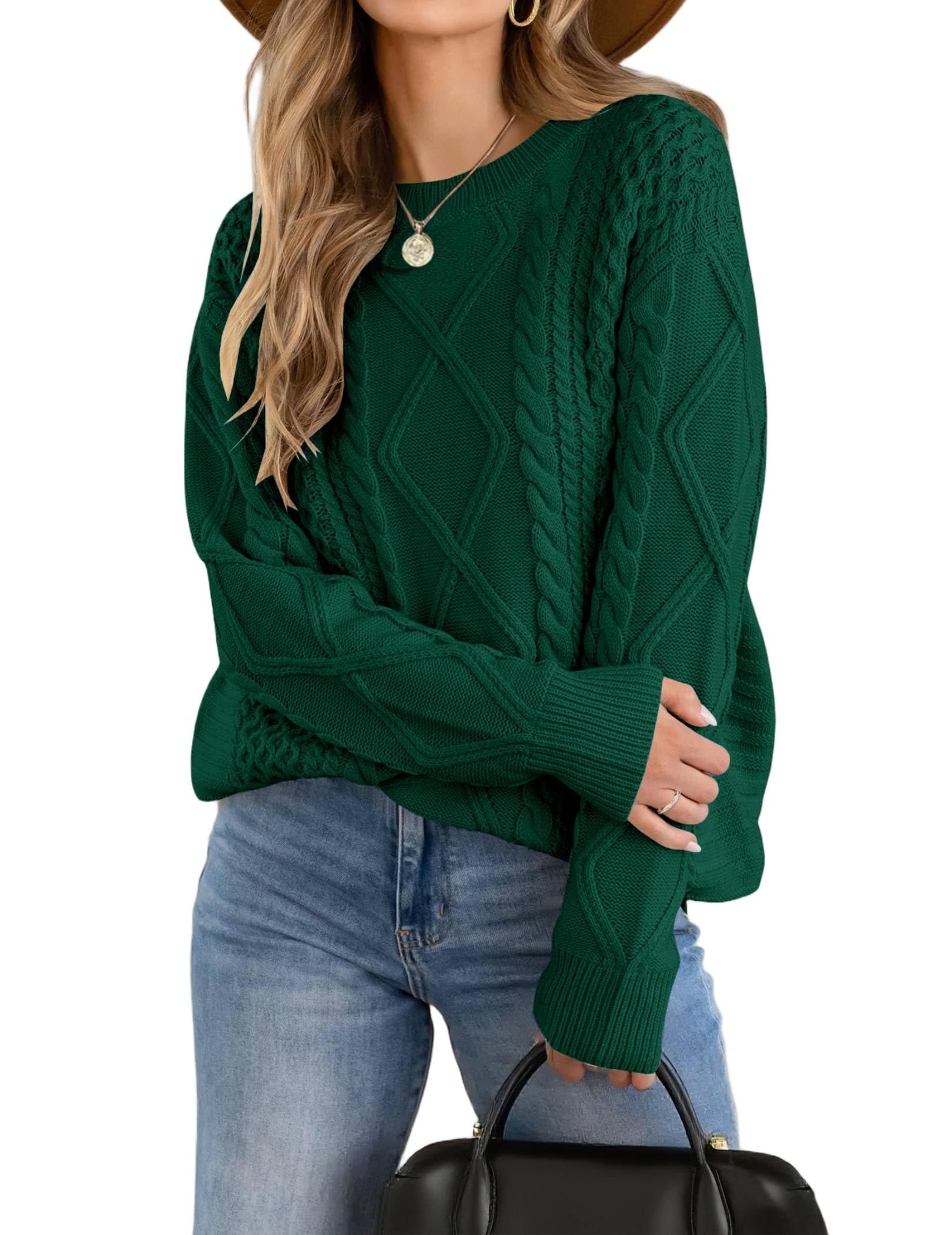 – Jumpers for Women Crew Neck Cable Knit Jumper Ladies Casual Jumpers Long Sleeve Pullover Winter Sweater Tops