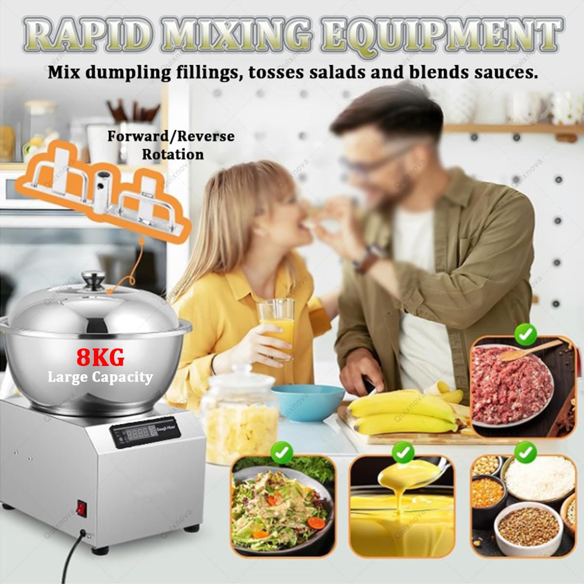 Pétrin électrique Professionnel, Grande capacité 5 kg/8 kg, pétrin à Double Rotation, pétrin à pâte avec minuterie de 0 à 30 Min, pour Restaurant, Pizzeria, Boulangerie 8kg