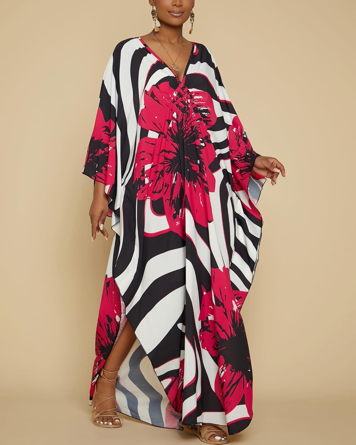 Bsubseach Women Floral Print Kaftan Dresses Plus Size Bathing Suit Cover Up Moo Moos Caftan Beach Dress for Swimwear Summer - Image 6