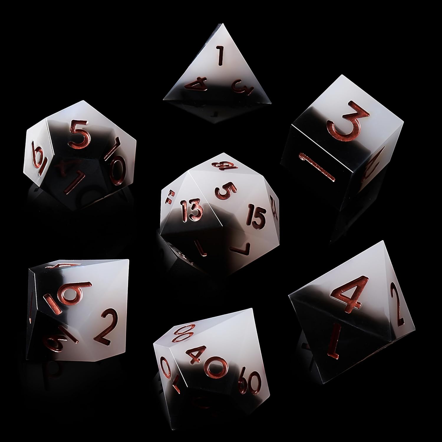 DND Dice Set, 7-Piece Polyhedral Dice in Gift Box for Dungeons & Dragons, Pathfinder & Tabletop Games, Handmade Precision Balanced RPG Dice(Black White)