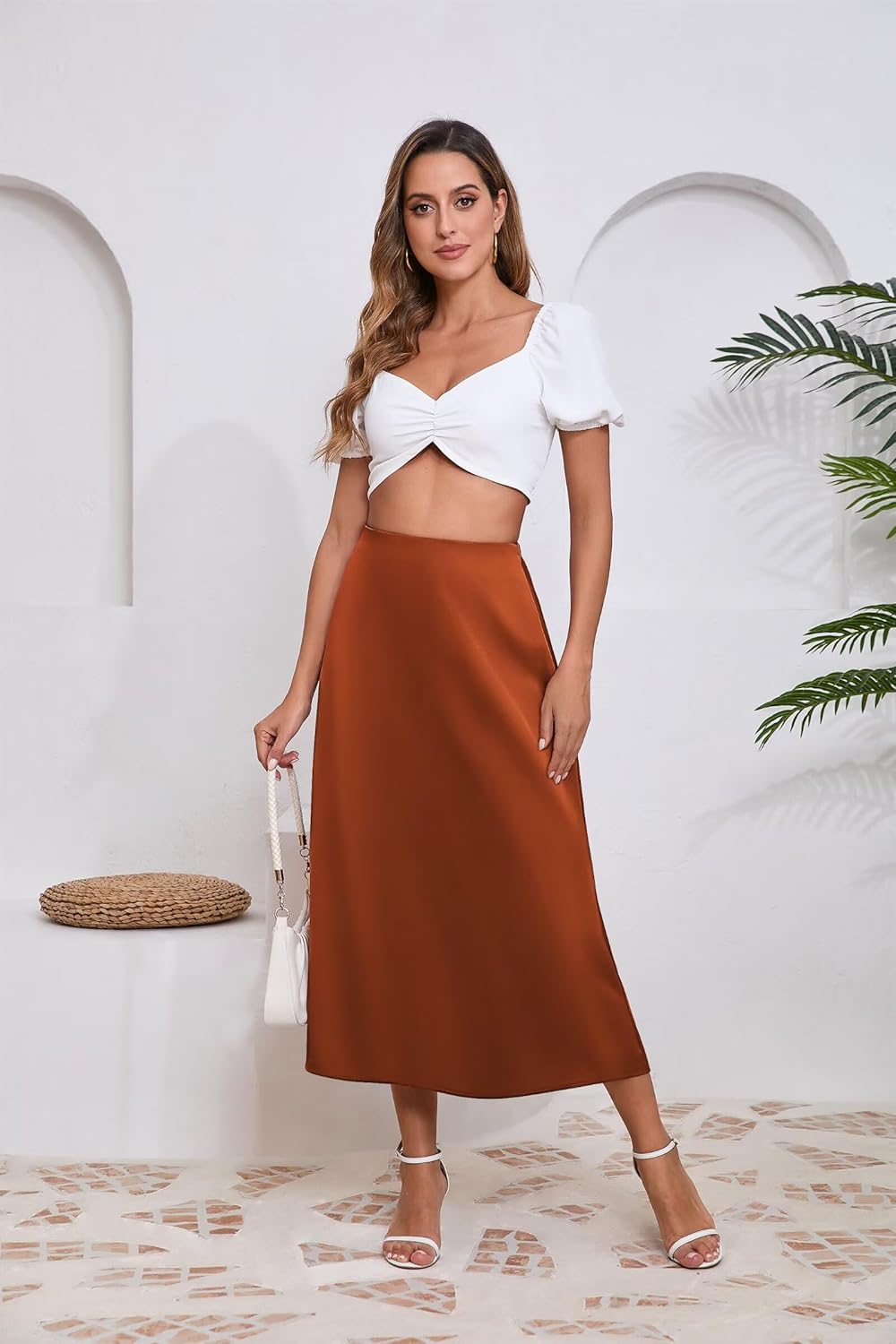 Women's Satin Skirts Dressy Casual 2025 Fall High Waisted Cocktail Silk Glossy Wedding Flowy Elegant A Line Long Skirt - Image 2