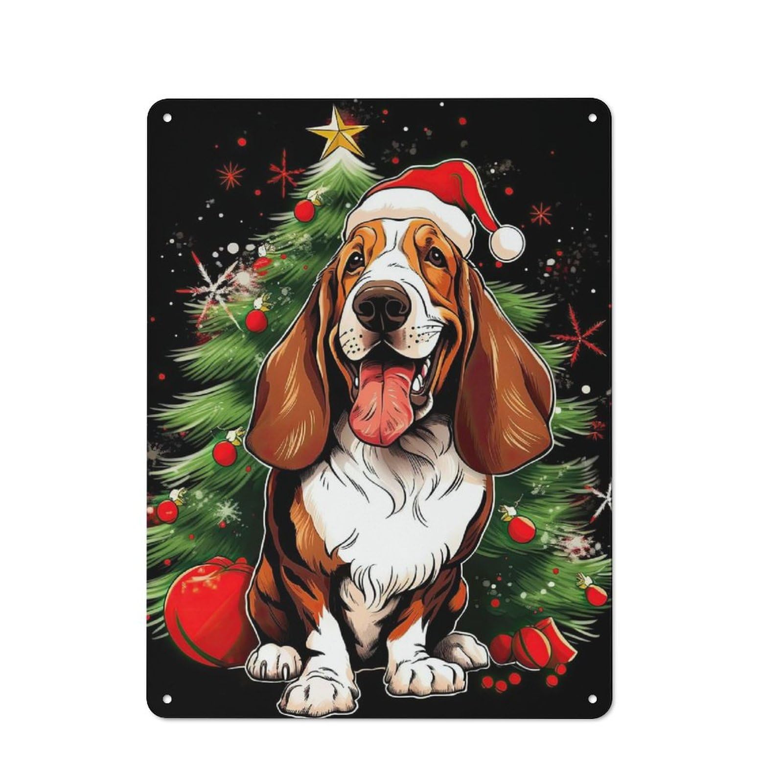 Junmoney Style-13 Metal Wall Sign 40X30cm Featuring Basset Hound Christmas For Garage Or Workshop, For Vintage Wall Decor Fans, For Metal Sign Collectors