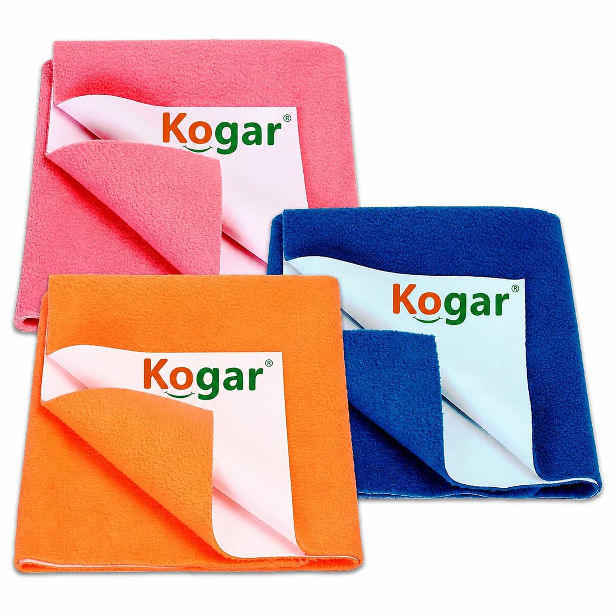 Kogar Baby Anti-Piling Fleece Extra Absorbent Instant Dry Sheet for Baby, Baby Bed Protector, Waterproof Sheet, Small Size 50x70cm, Pack of 3, Salmon Rose, Royal Blue & Peach-image-14