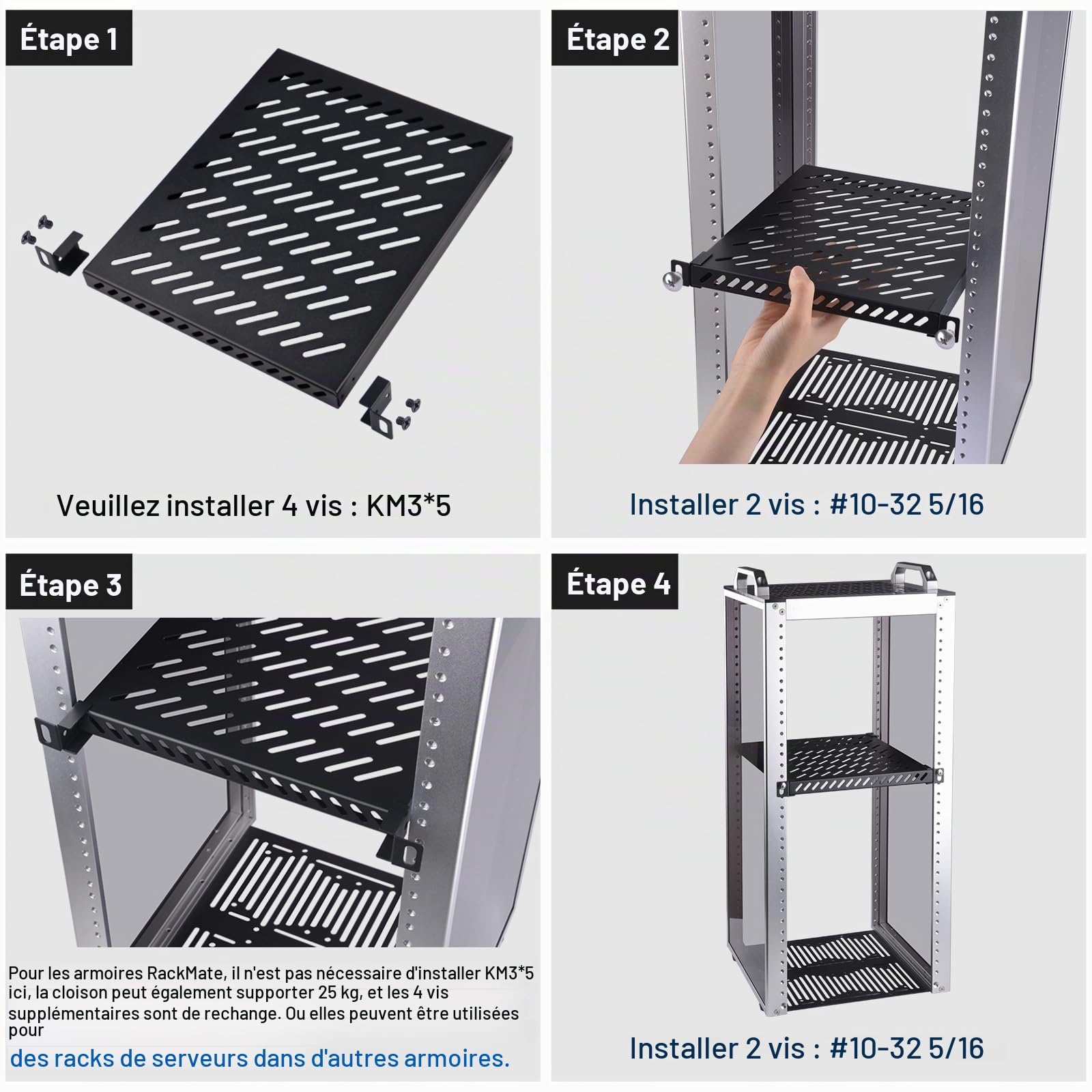 GeeekPi Étagère de Rack 0,5U pour Armoire Réseau DeskPi RackMate T2, 25,4 cm, Conception Perforée, Capacité 25 kg, Noir