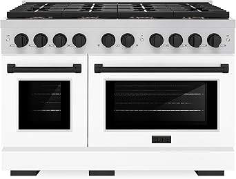 ZLINE Autograph Edition 48 in. 6.7 cu. ft. Paramount Gas Range with 8 Burner DuoProTM Cooktop and Dual Ovens with White Matte Doors and Matte Black Accents (PSGRZ-WM-48-MB)