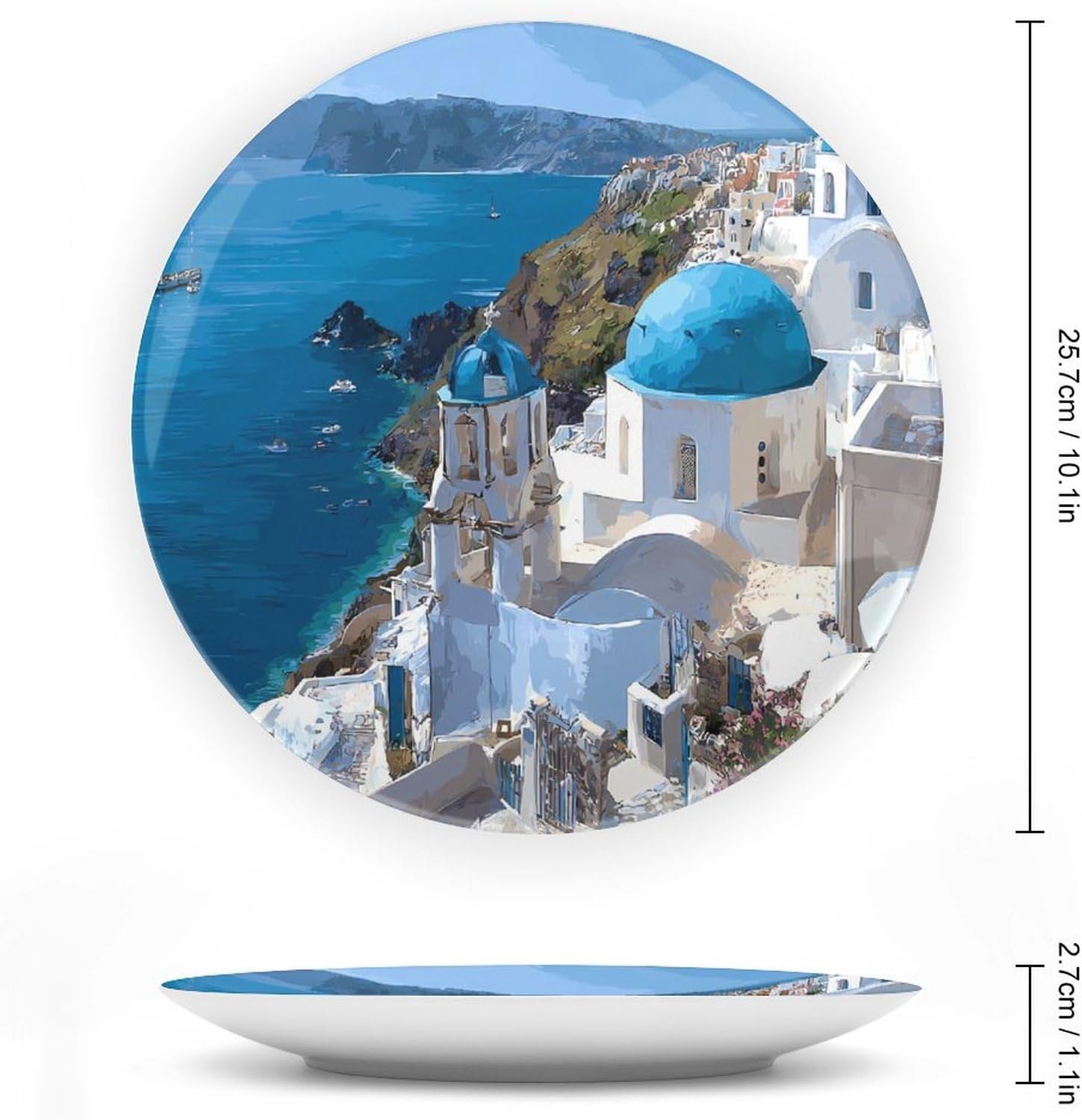 Greek Cliff Island Decorative Plates for Display Ceramic Plate Tray with Stand Hanger Home Decor