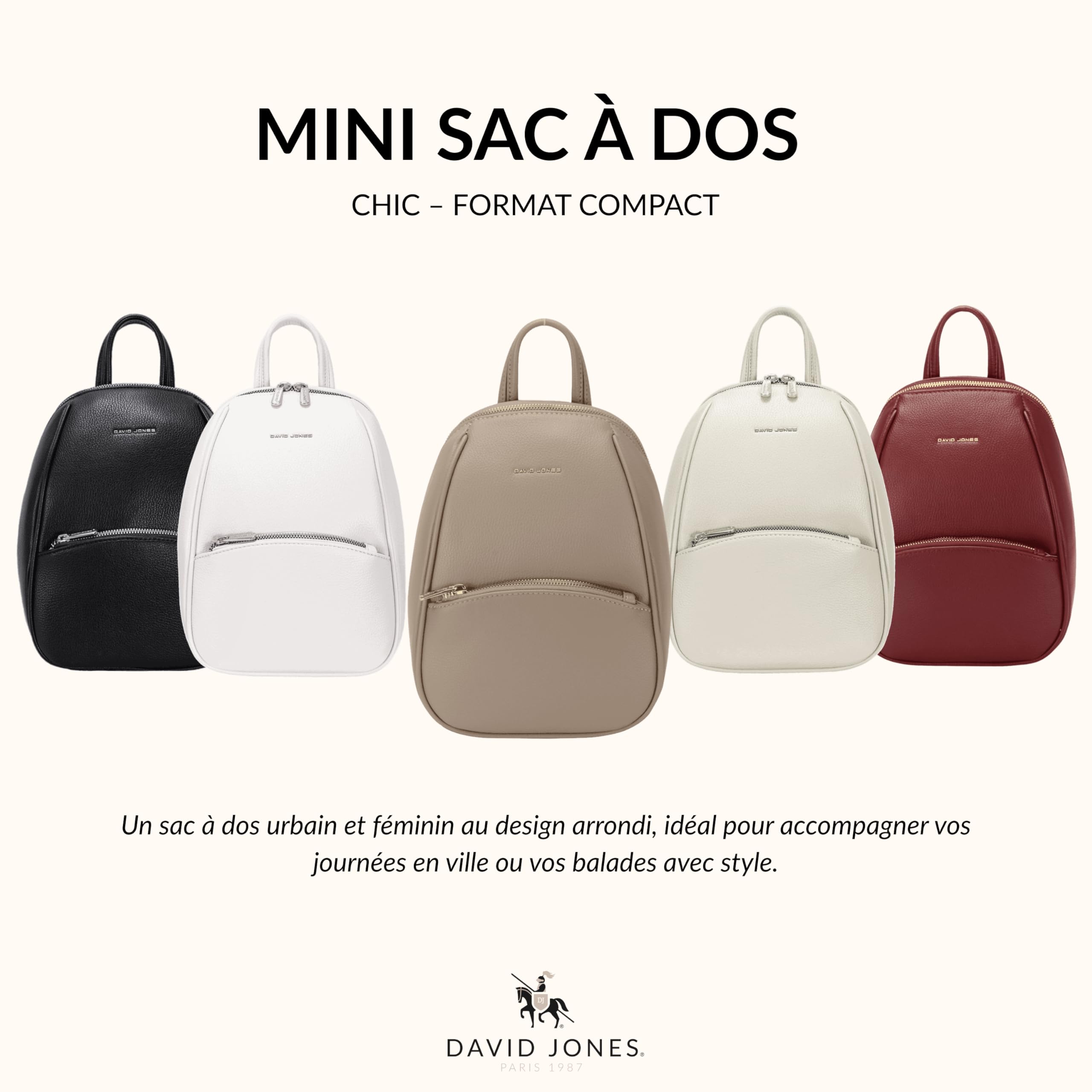David Jones - Mini mochila bandolera para mujer y ciudad, tamaño mini, piel sintética, práctica chic clásica, salidas de fin de semana