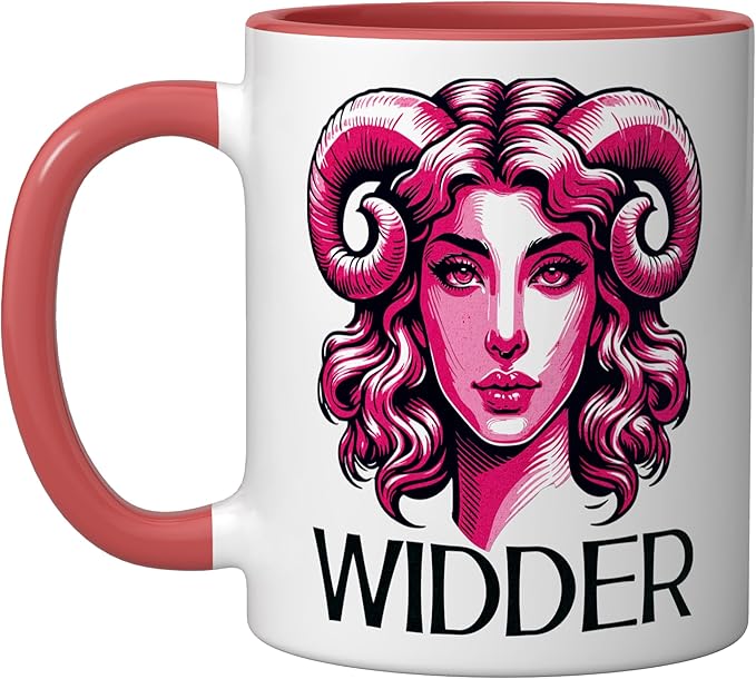 Astrological Sign Aries Birthday March April Ascendant Ceramic Mug, Red/White