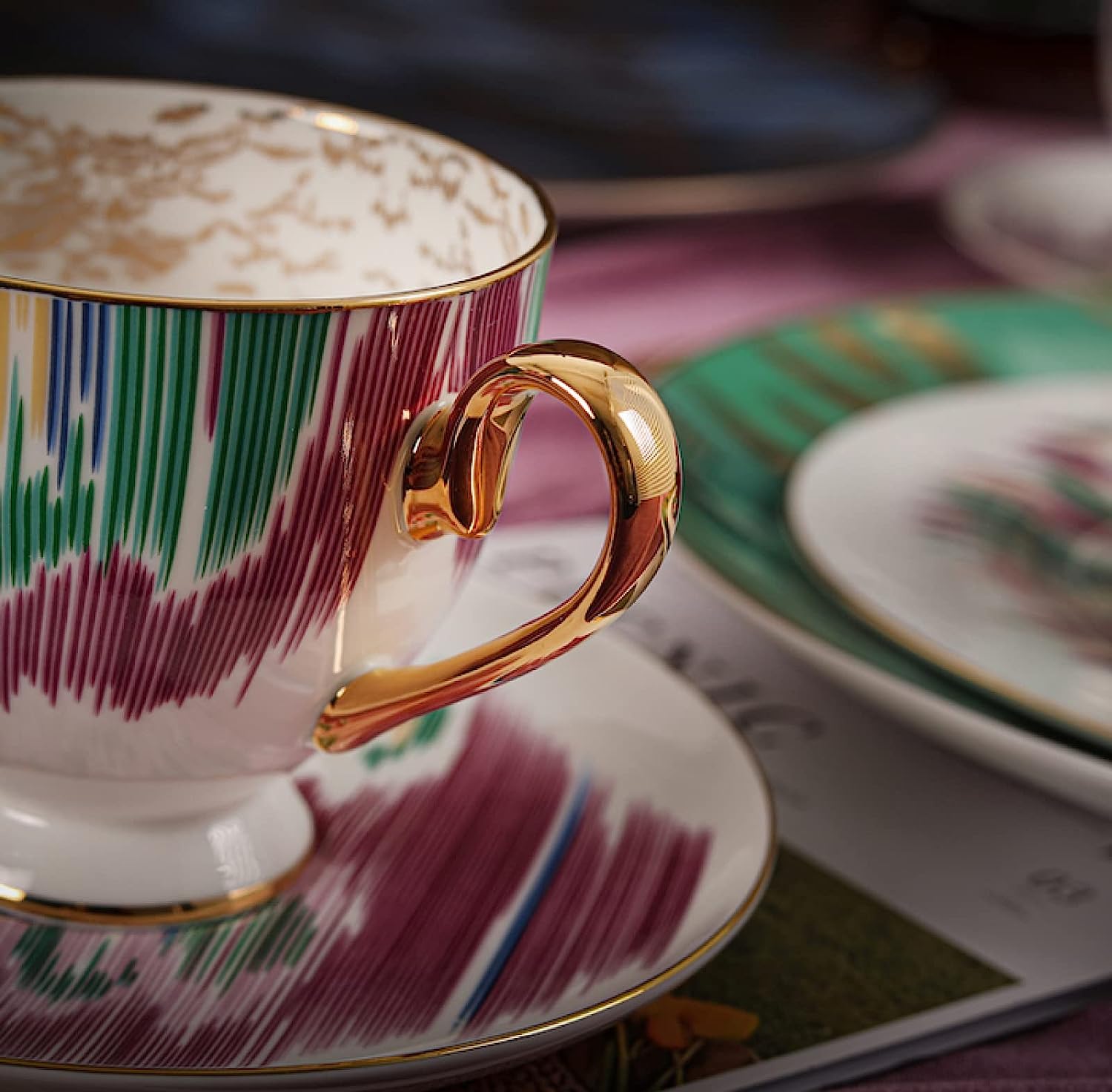 Taza de café de cerámica, Taza y platillo de té de China, Juego de Taza de café de cerámica con platillo y Cuchara, Tazas de café, Juego de Taza y platillo de café de cerámica hech