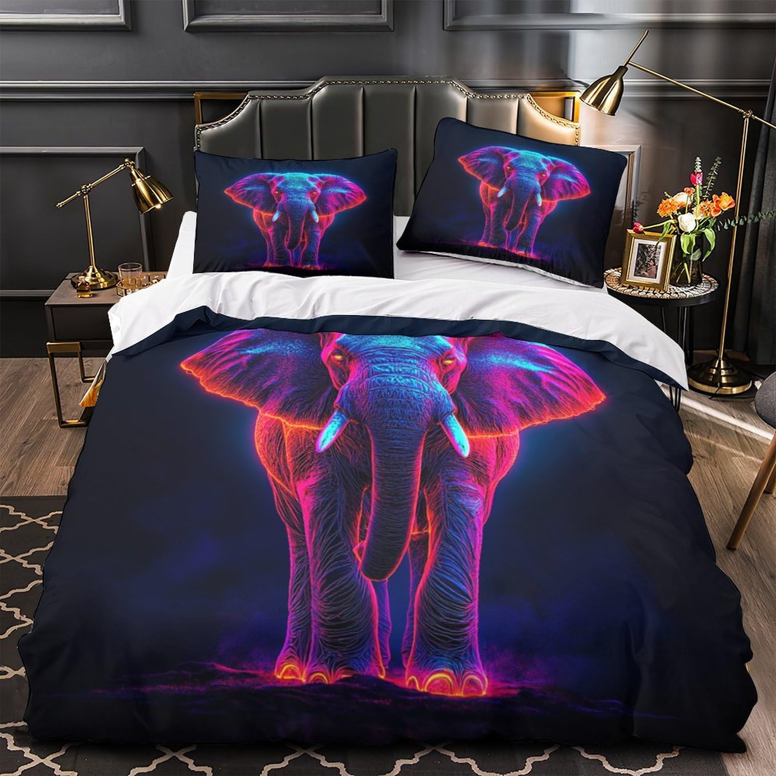 Drap de couette éléphant style futuriste vibrant pour décorer une chambre ado