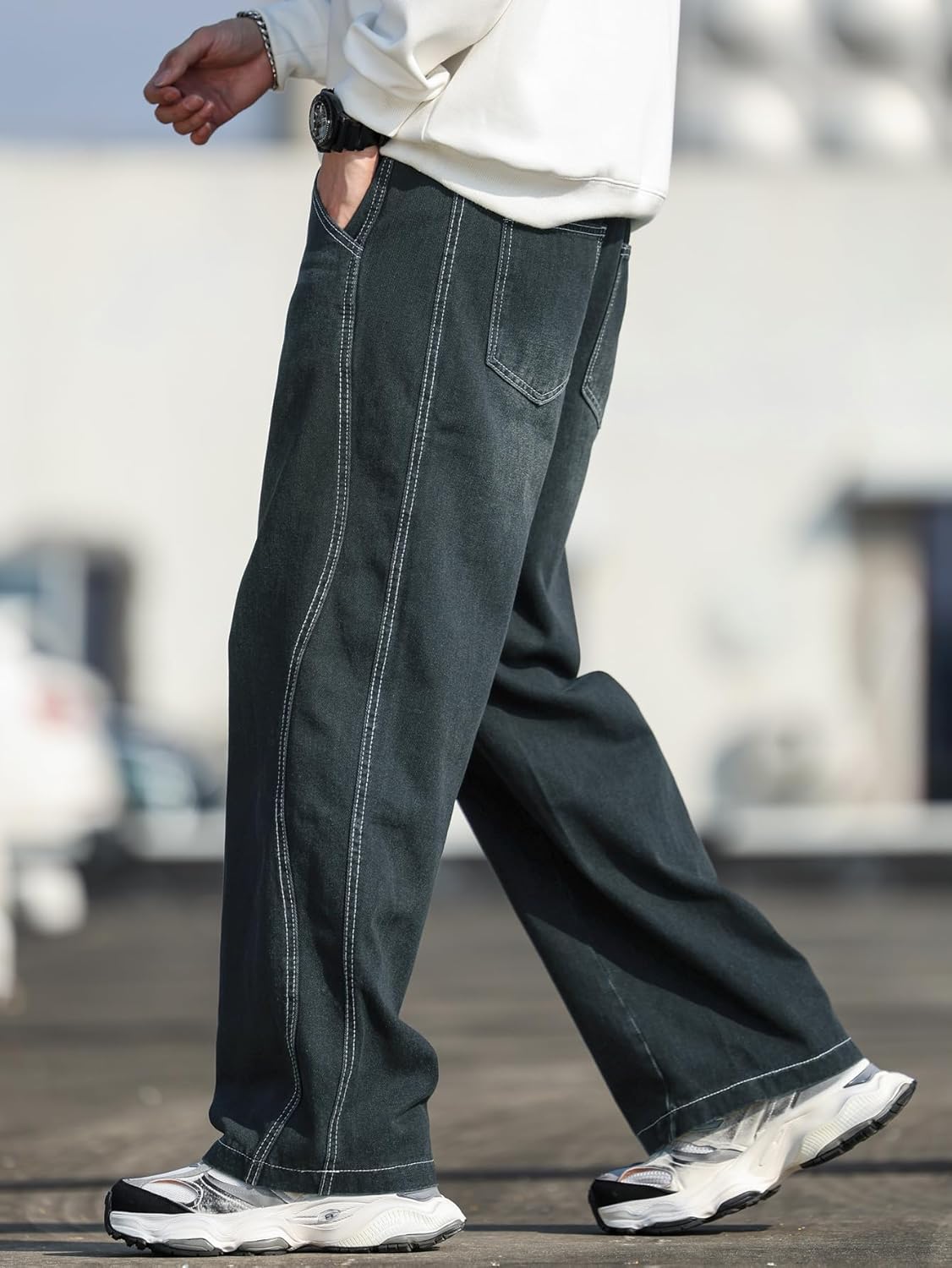 Men's Baggy Jeans Loose Fit Denim Pants Wide Leg Ripped Jeans Y2K Clothes Streetwear - Image 5