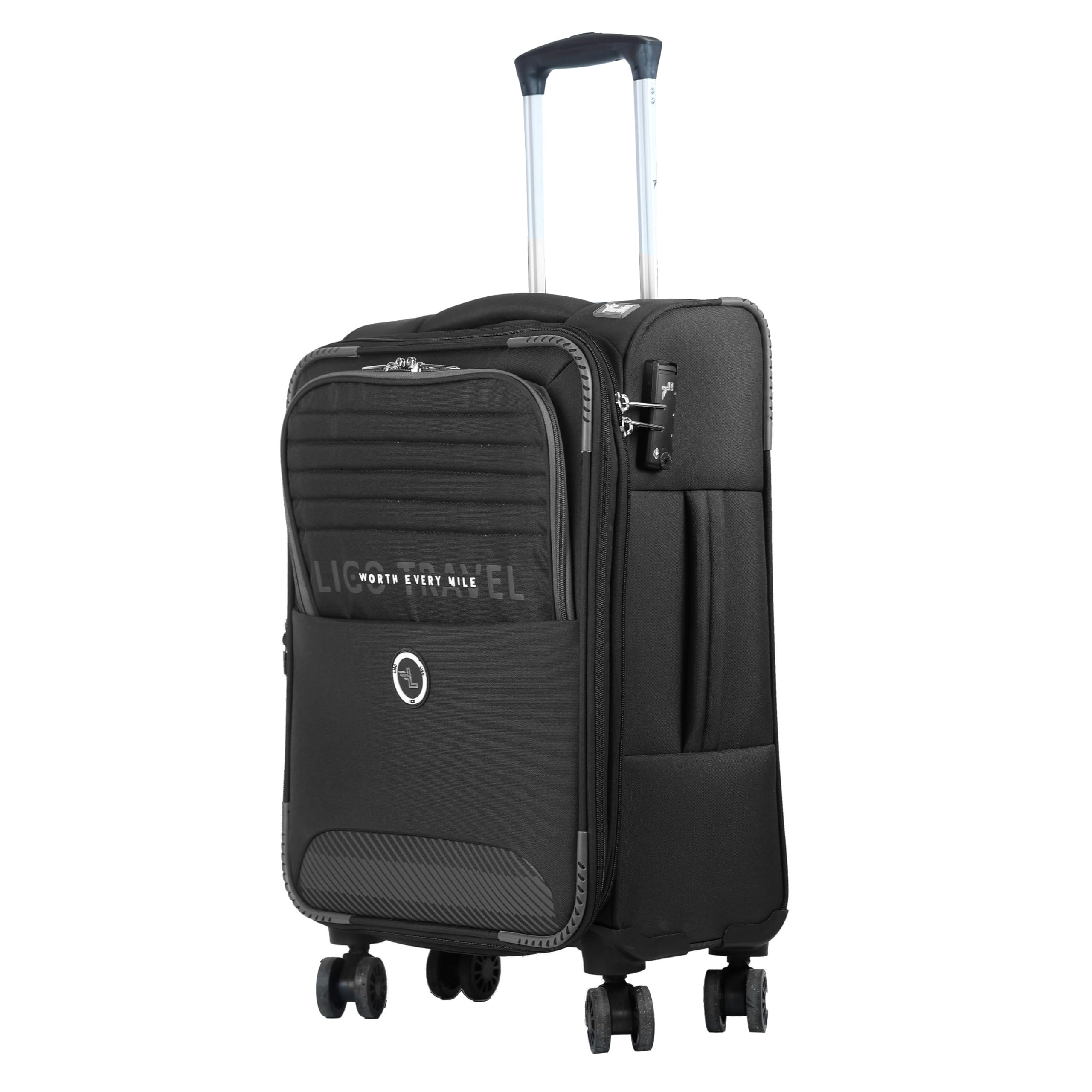 Feather 20 Inch Small Cabin Size Polyester Soft & Expendables 8 Wheels Luggage/Suitcase/Trolley Bag (Grey)-image-37