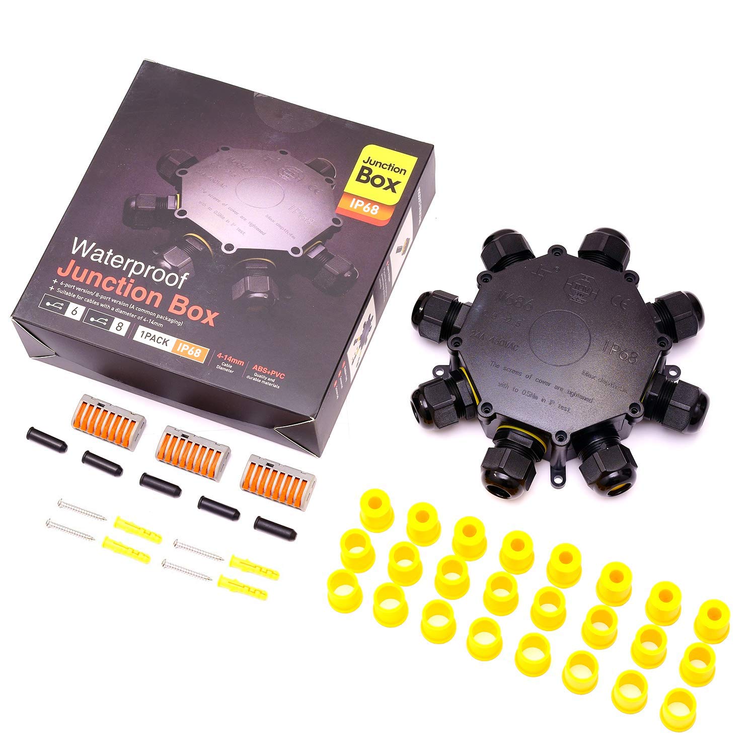 Waterproof Junction Box Outdoor IP68 8 Cable Connector External Sleeve Coupler Ø 4mm-14mm