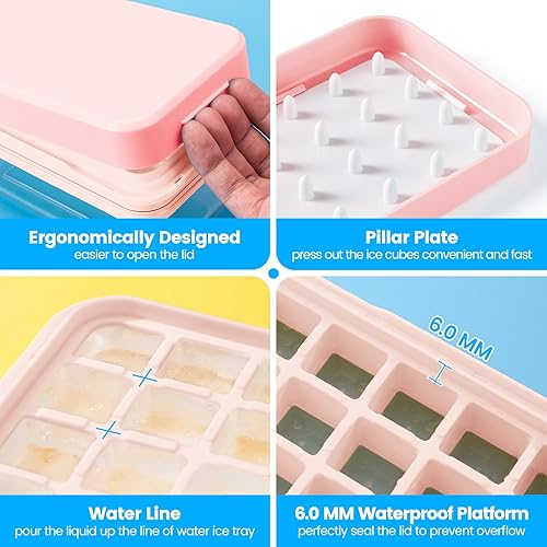 Miniatura 71 de Bandeja para cubitos de hielo con tapa y contenedor, 32 moldes para cubitos de hielo, bandejas de hielo para congelador, molde de bandeja