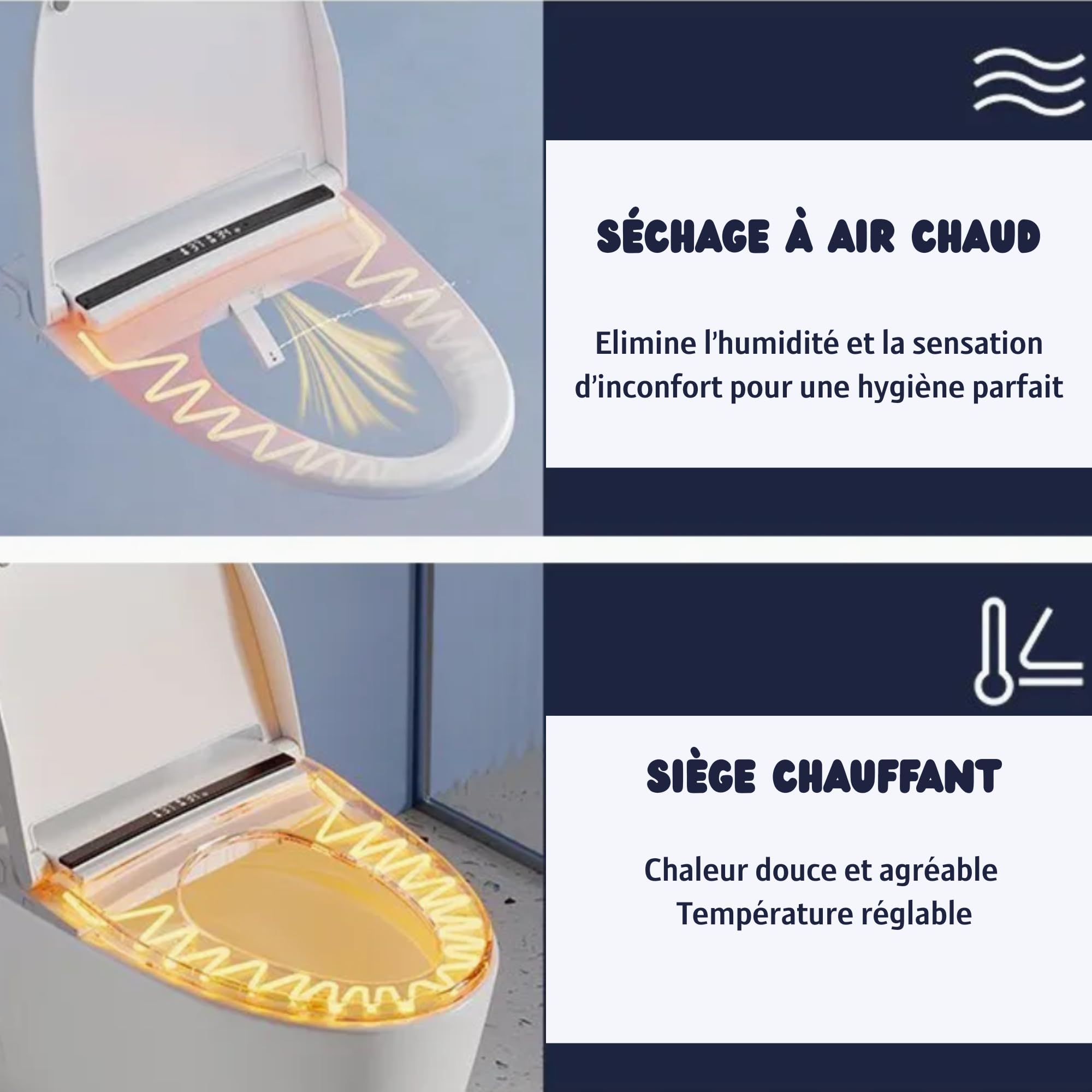 Abattant WC Japonais électrique extra plat Aquaeasy avec Fonction Lavage et Séchage, Siège Chauffant, Télécommande, Affichage LED, Lumière Nocturne, Température Réglable, Blanc