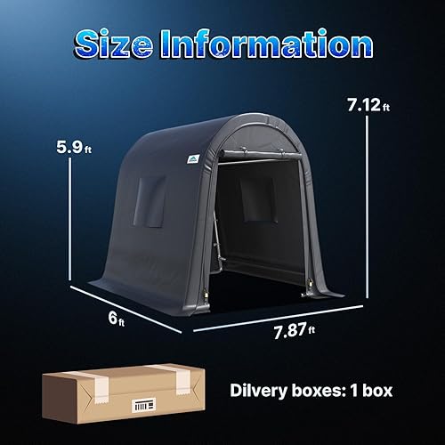 Miniatura 5 de ADVANCE OUTDOOR Cobertizo de Almacenamiento Refugio de 6 x 8 pies Techo de Pico Redondo de Acero Metálico Garaje Cochera Portátil para Motocicleta,