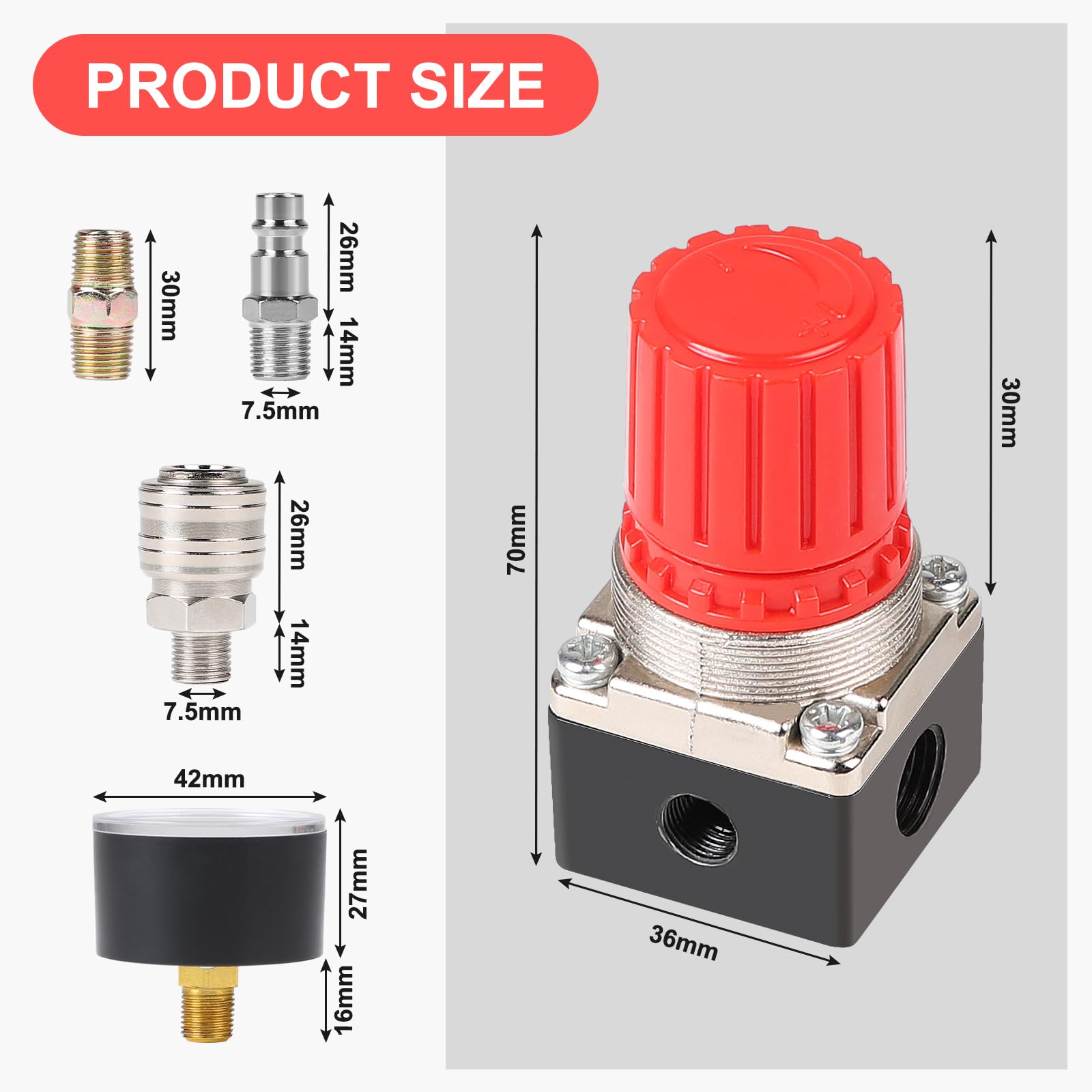 CPROSP Pressure Regulator Compressed Air 1/4 Inch 4 Holes with Teflon Tape and Pressure Gauge - Image 3