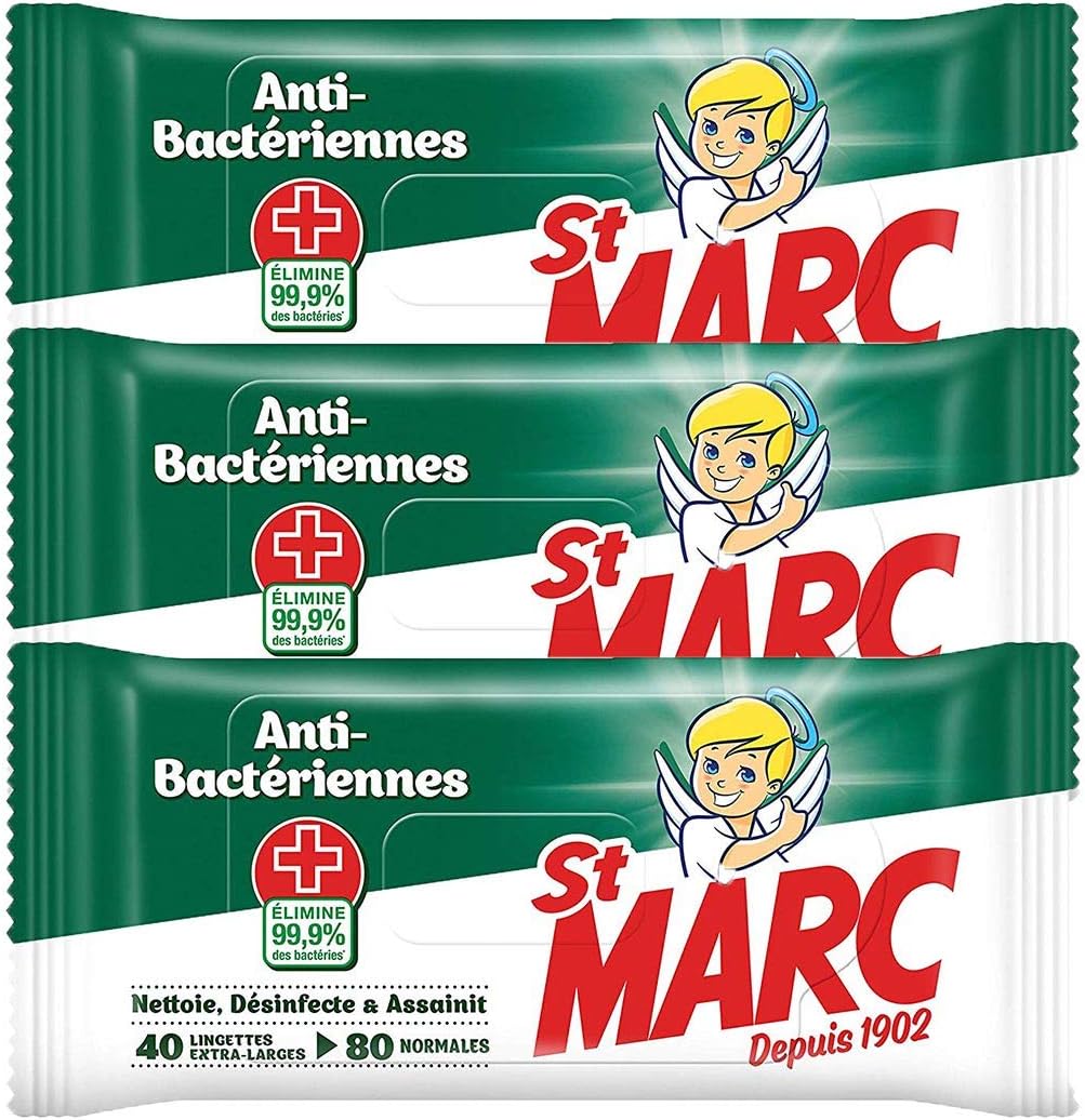 St Marc Cleansing and Antibacterial Wipes - 40 Extra Large Wipes - Set of 3