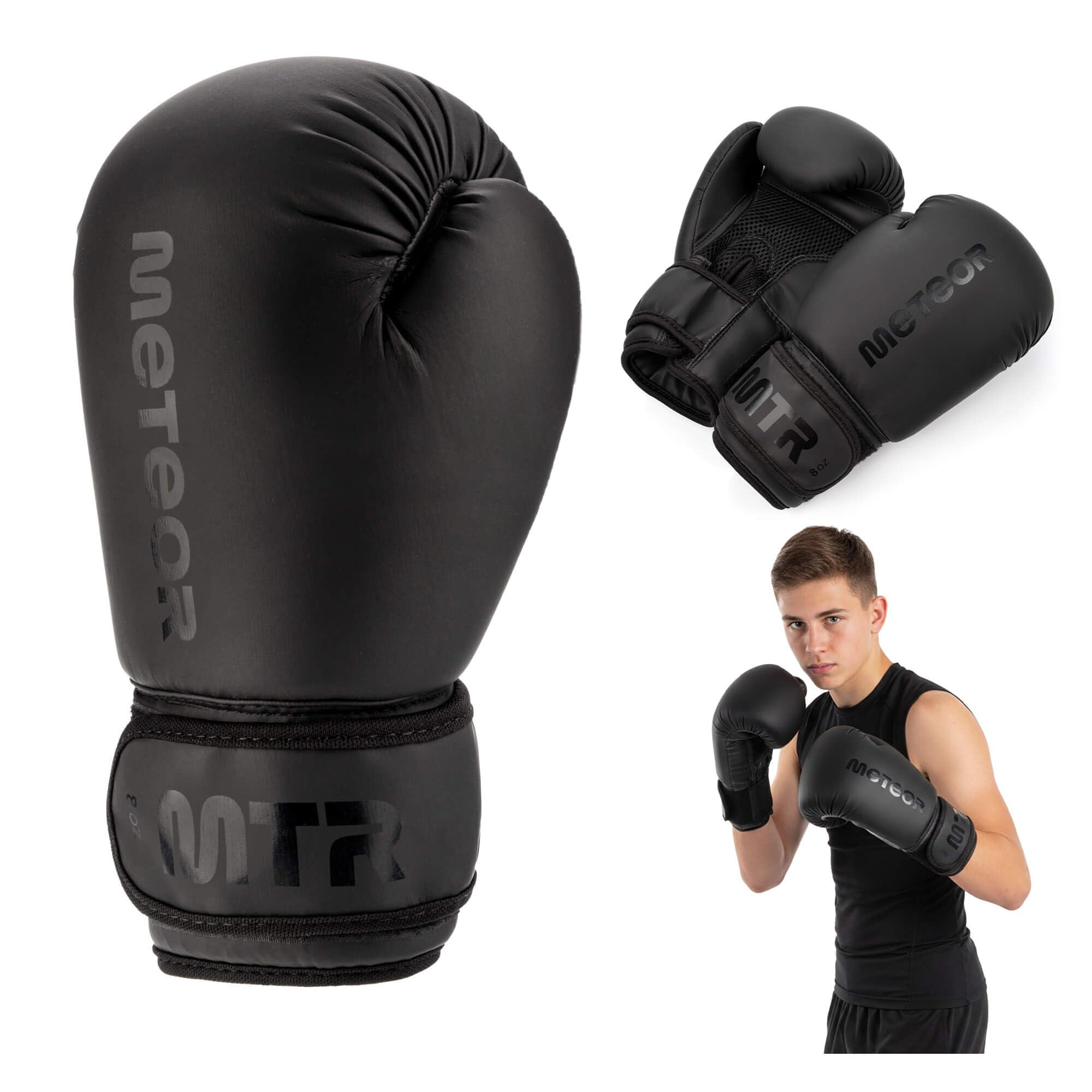 meteor Boxhandschuhe für Kinder und Jugendliche – PU‑Leder mit Eva‑Polster – 4/6/8/10/12 oz – Anfänger Trainings‑ und Sparringhandschuhe für Boxen, Muay Thai & Kickboxen – belüftetes Mesh