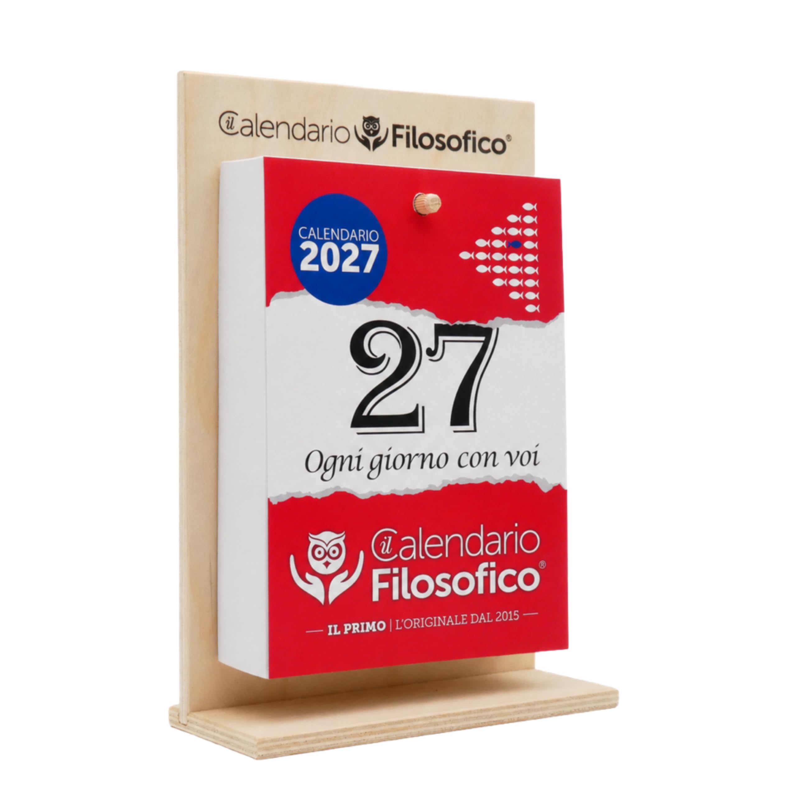 Il Calendario Filosofico 2027 con soporte de madera, formato A5, 15 x 21 cm | El primer y el original calendario de mesa con 365 días de frases filosóficas, lee cada día una frase