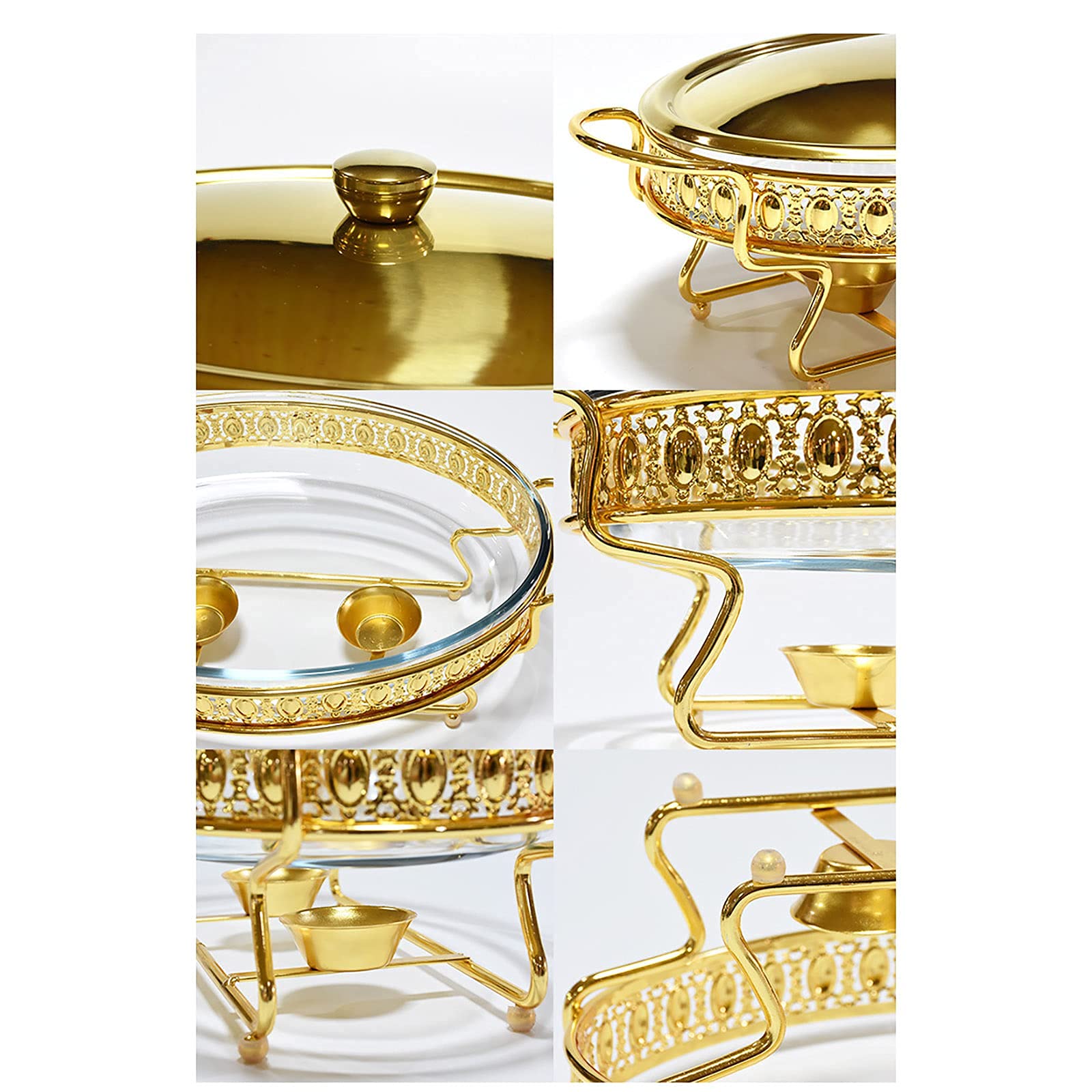 Chafing Dish in acciaio inox da 2 litri, set completo per buffet con vaschetta per l'acqua, vaschetta per il cibo, contenitore per il combustibile e coperchio per buffet, matrimoni, feste, oro
