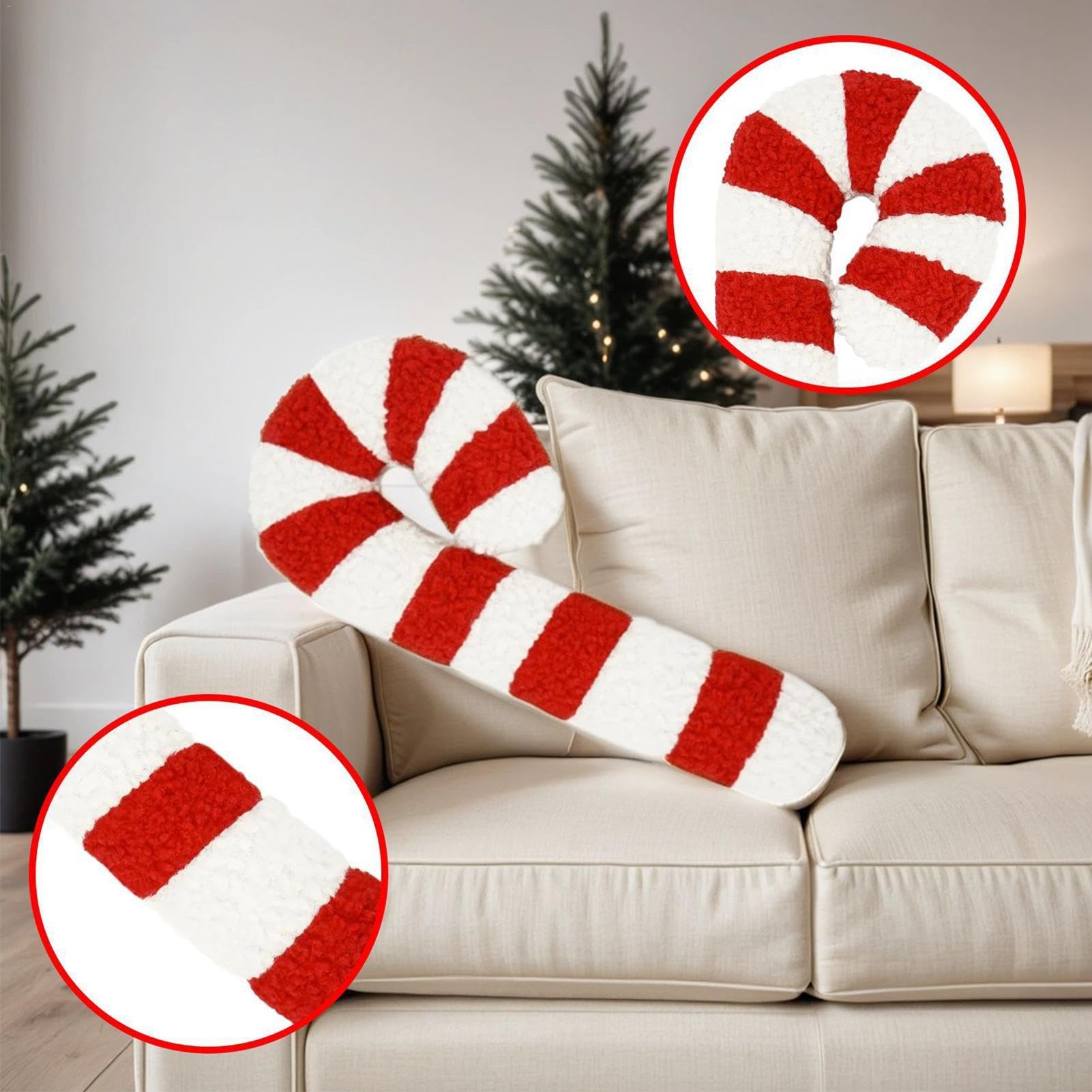 Coussin Canne à Sucre De Noël - Oreiller Décoratif En Peluche, Forme De Bonbon, 35 Cm (rose)