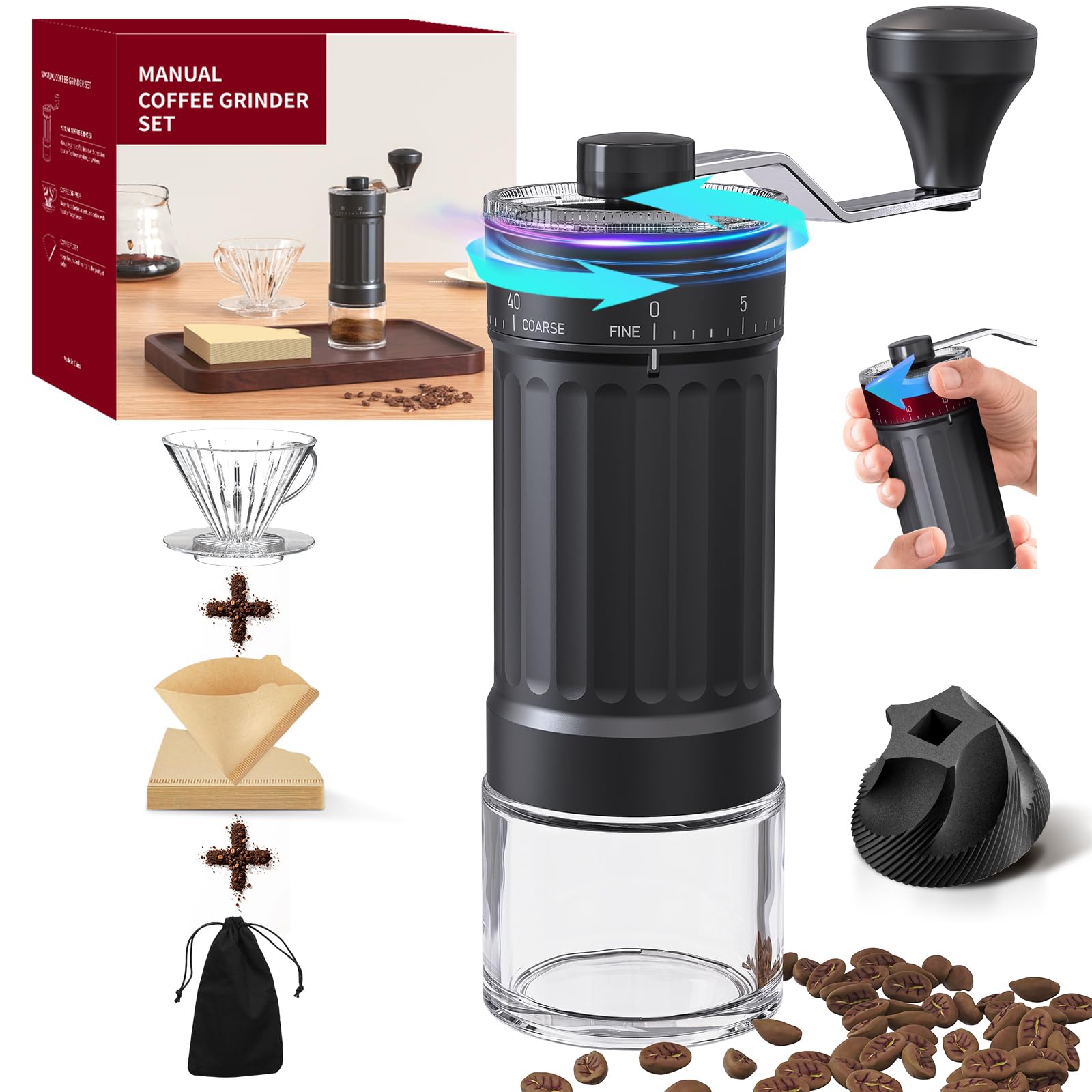 CIRCLE JOY Manual Coffee Grinder with 40 Levels External