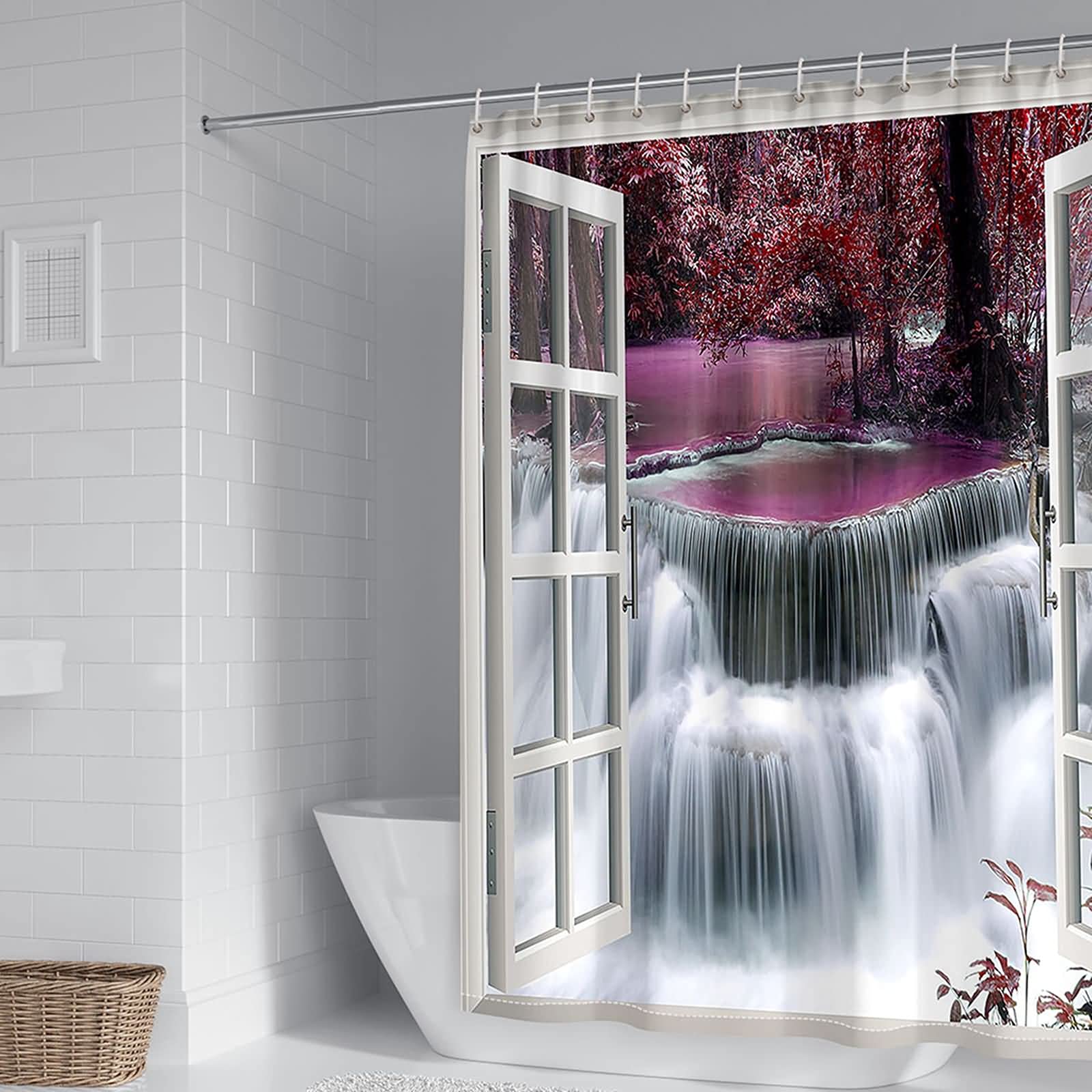 Rideau de douche 150x200cm polyester anti moisissure cascade KnSam rose