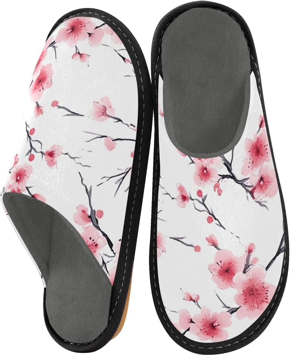 Cherry Blossoms Branch House Slippers – Cozy Fuzzy Slippers for Guests, Washable & Disposable, Perfect for Shoeless Home, Spa & Hotel Use A110295