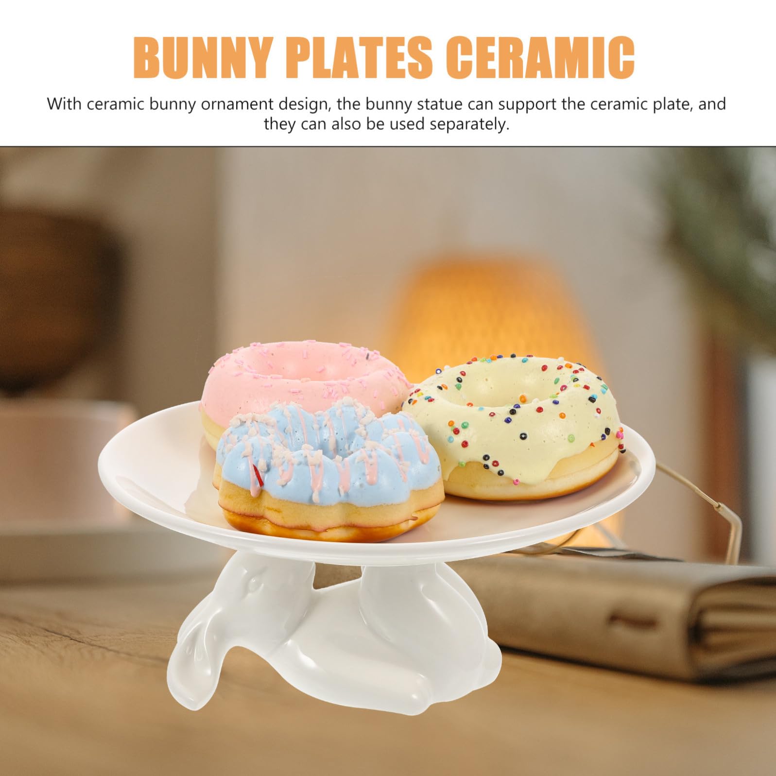 Didiseaon Alzatina Torta in Ceramica Bianca Decorazione Coniglio Elegante per Eventi e Banchetti, Porta Dolci e Snack Supporto da Tavola Raffinato