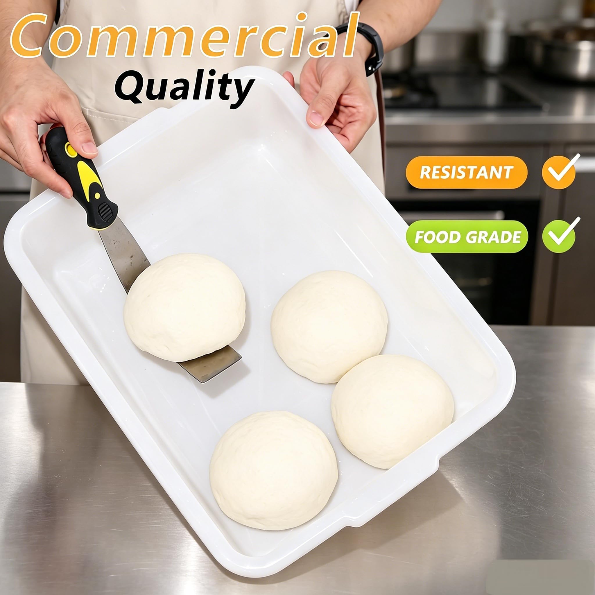 Confezione da 3 scatole per impasto per pizza da 13 l, impilabili, con coperchio, per cucina, ristorante, bianco