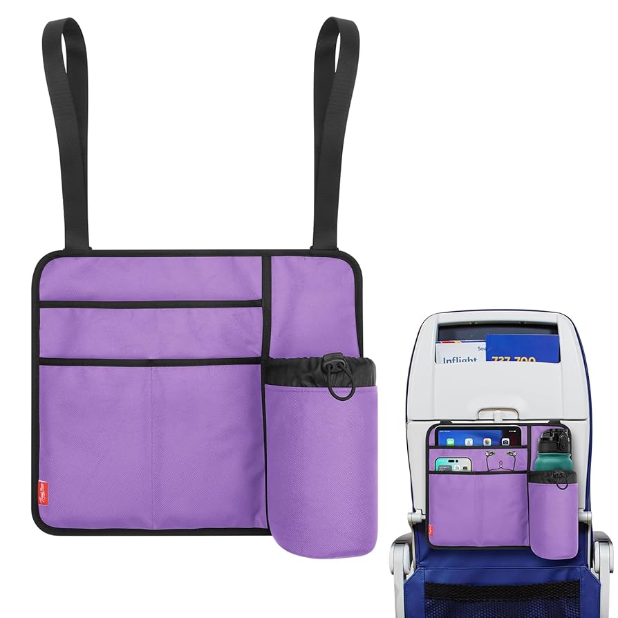 Airplane Seat Back Organizer & Storage, Airplane Tray Table Cover For Personal Items, Airline Seat Hanging Pockets Media Pouch,Reusable Travel