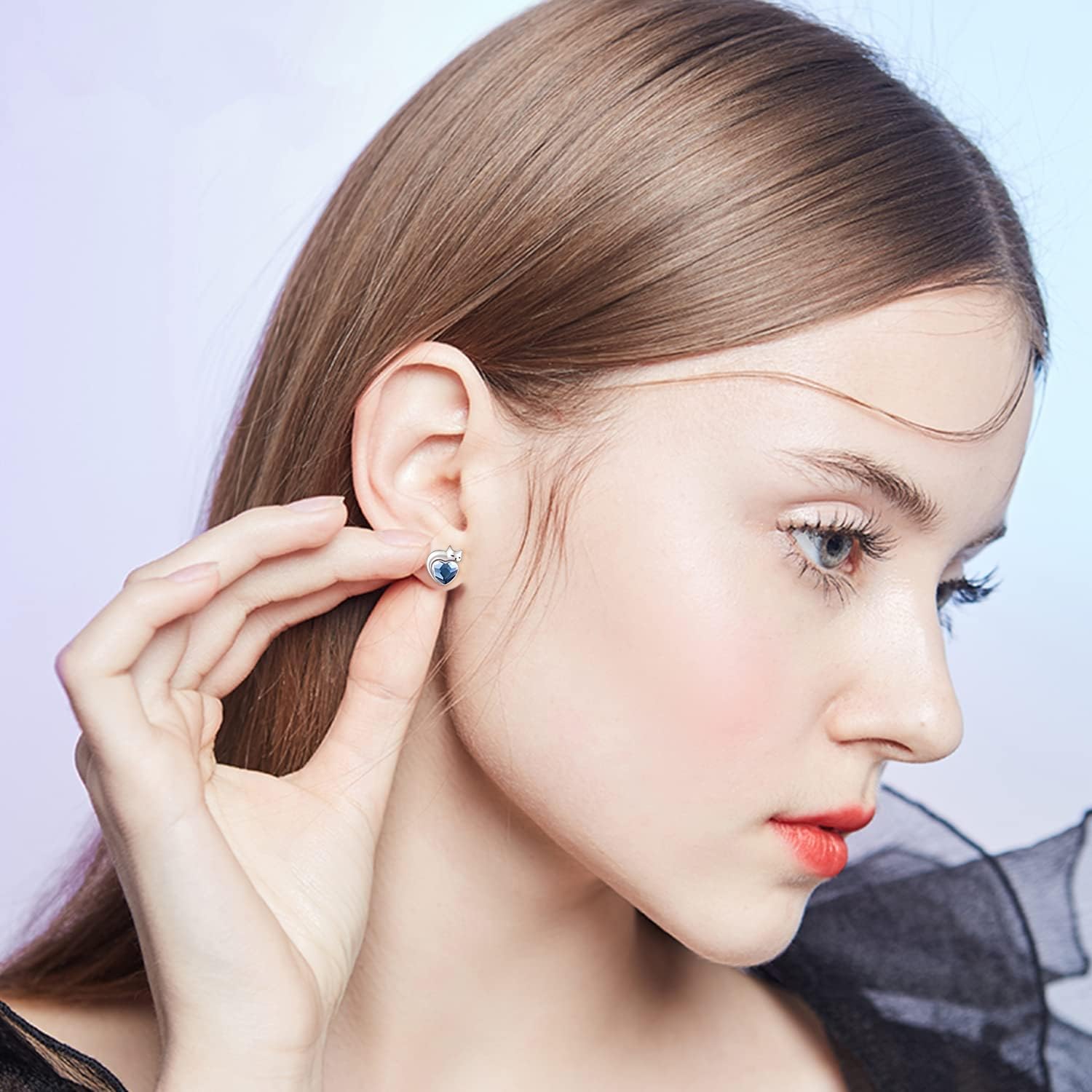 Dreamboat Sterling Silver Cat Birthstone Heart Stud Earrings for Women - Image 3