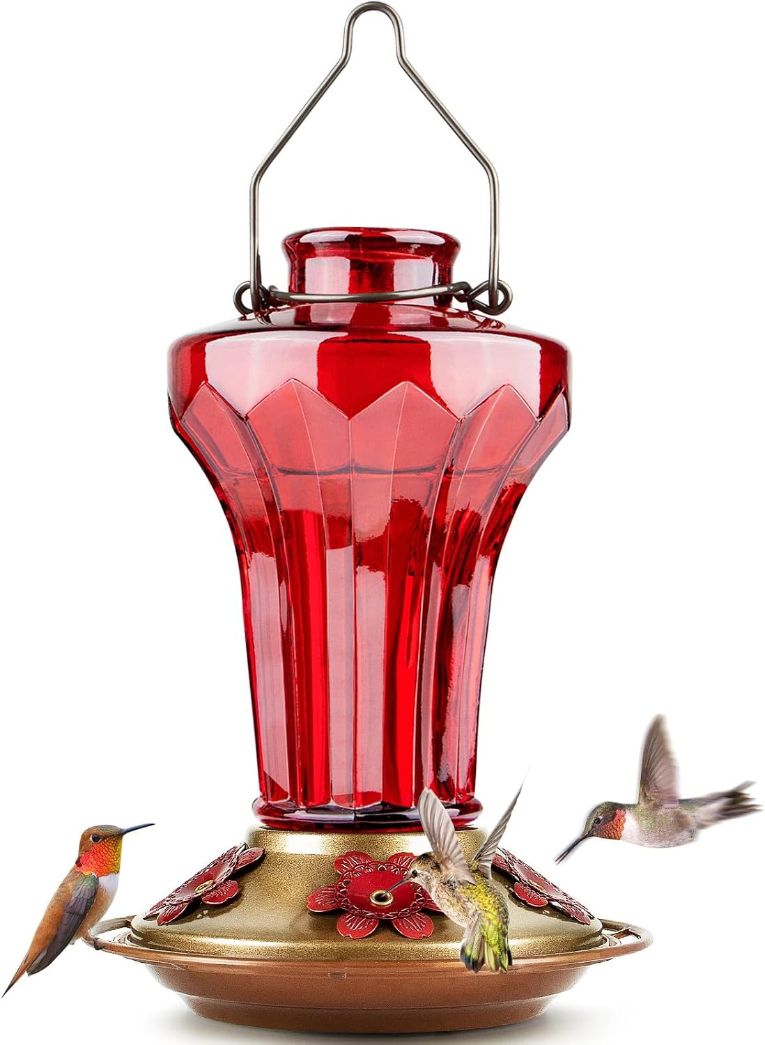 BOLITE 18018-R Hummingbird Feeder, Glass Hummingbird Feeder for Outdoors, Tower Shape Bottle, 20 Ounces, Red