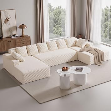 Luxanimarion 131 U Shaped Sectional Couches with Chaise Lounge, U-Shaped Boneless Deep Seat Modular Sofa for Living Room 1PCS, BedroomBeige