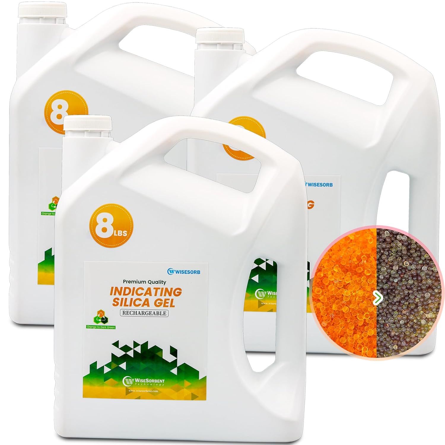 Wisesorb 8lbs Reusable Desiccant, Indicating Silica Gel - Orange to Dark Green, Desiccant Dehumidifiers, Moisture Absorbers for Storage