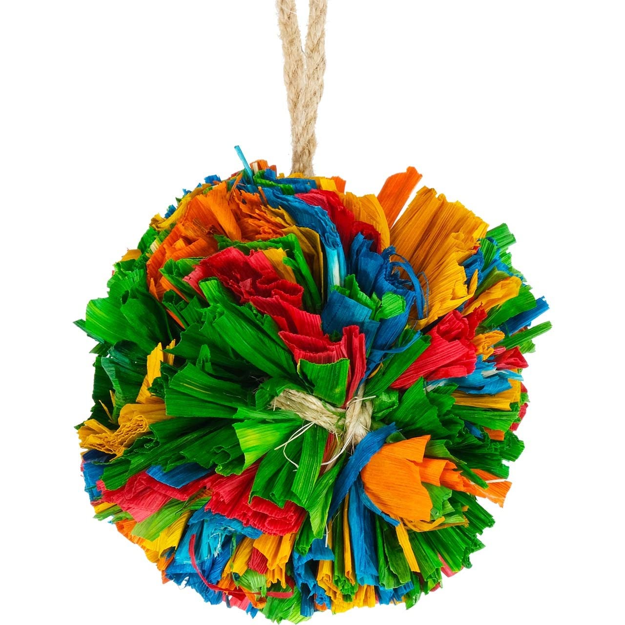 Bonka Bird Toys 3617 Medium Corn Silk Ball Colorful Natural Shredding Rainbow Lightweight Foraging Conure Cockatiel Budgie Finch Canary Lovebird