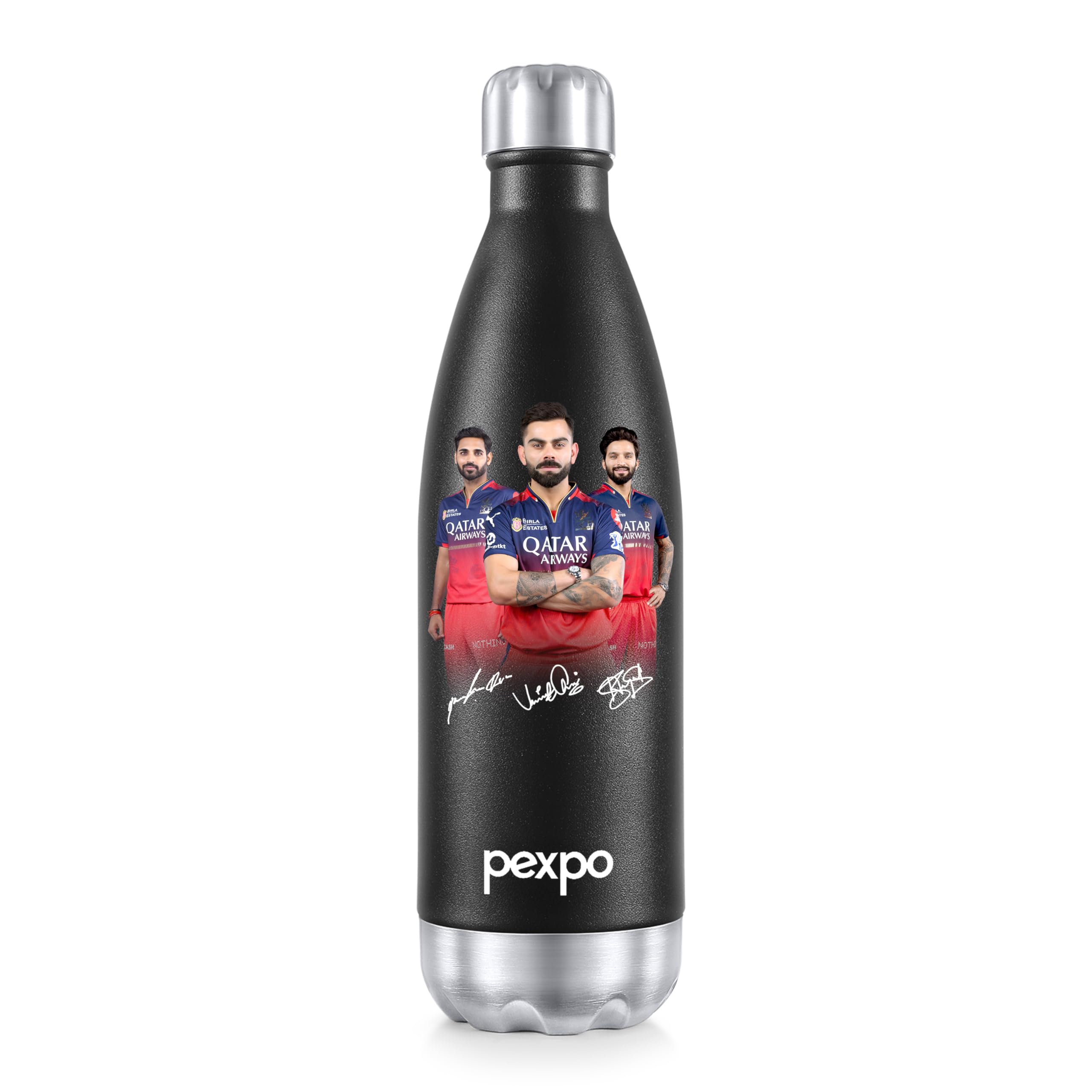 Go24 pexpo Flask 1 LTR| Hot and Cold Flask | ISI Certified Stainless Steel | 3 Layer Insulation | Leakproof | for Home, Office | 2-Year Warranty | Electro 980ml | Knight Black - Virat