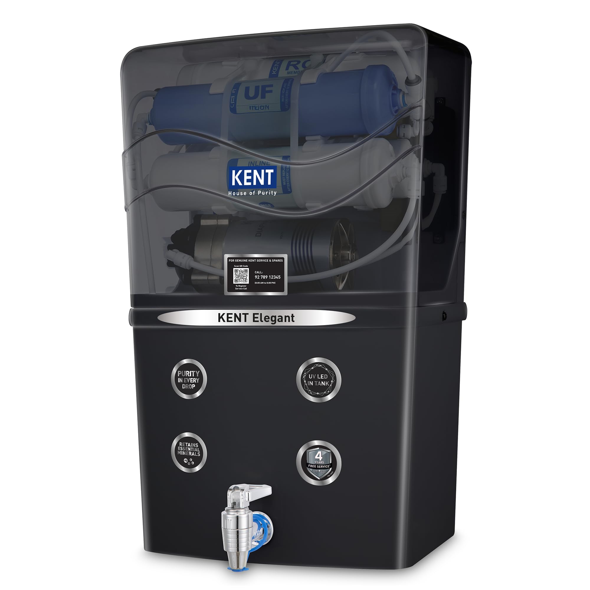 KENT Elegant-B RO Water Purifier| 4 Years Free Service* | RO+UF+TDS Control+UV LED In-Tank | 8L | 20LP/Hr | Ideal For Borewell/Tanker/Municipal Water-image-40