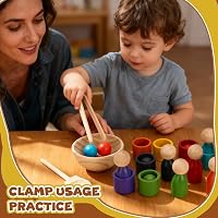 Jucărie educativă Montessori din lemn DNGH cu biluțe colorate în pahare pentru sortarea culorilor și numărare, pentru copii de 2-3 ani 7