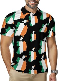Flag Map of Ireland Men's Golf Polo Shirts Quick Dry Casual Sports Outdoor Tennis Shirt Jersey Tops